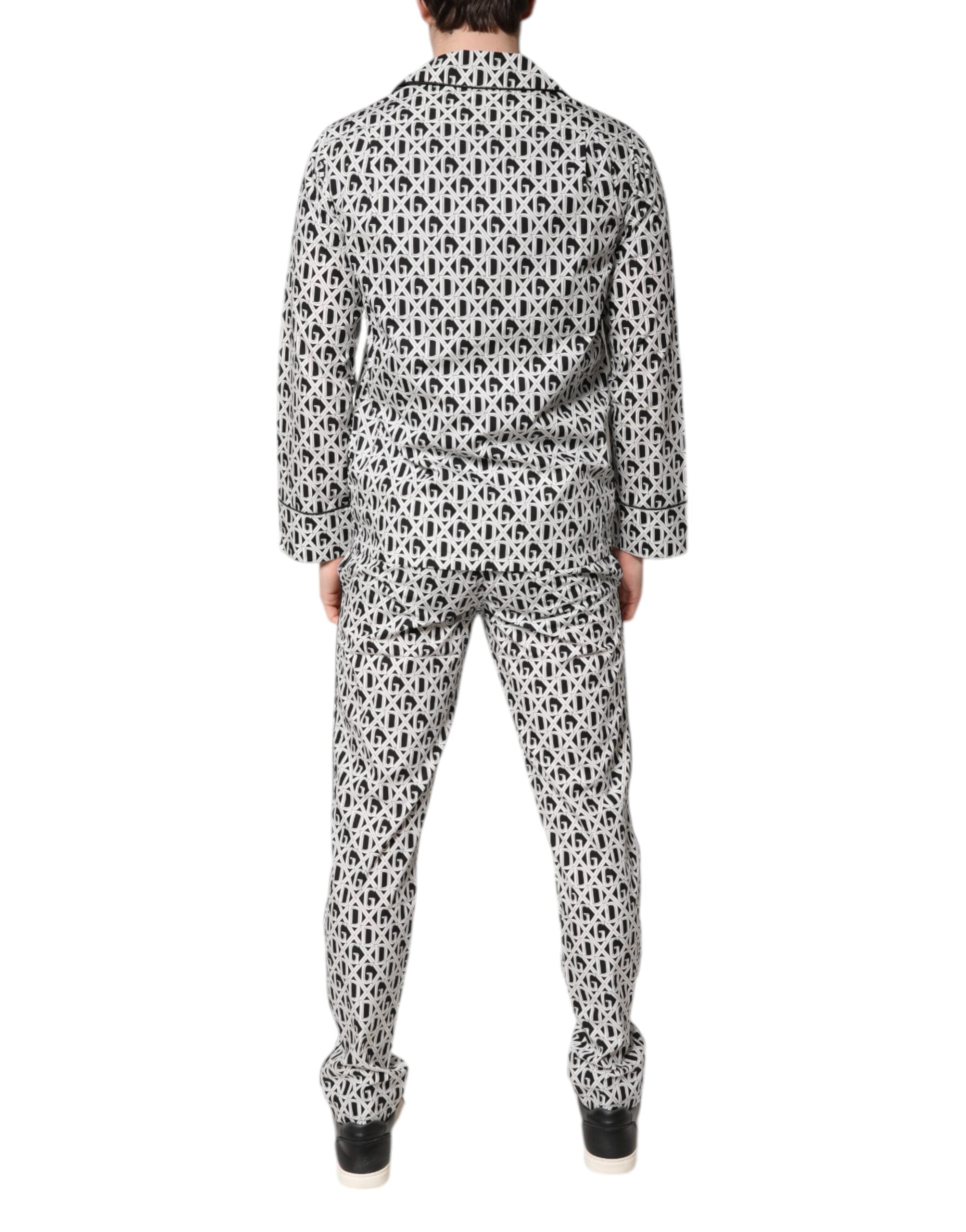 Dolce & Gabbana Pyjama-Set aus Baumwolle mit DG-Print, Schwarz/Weiß