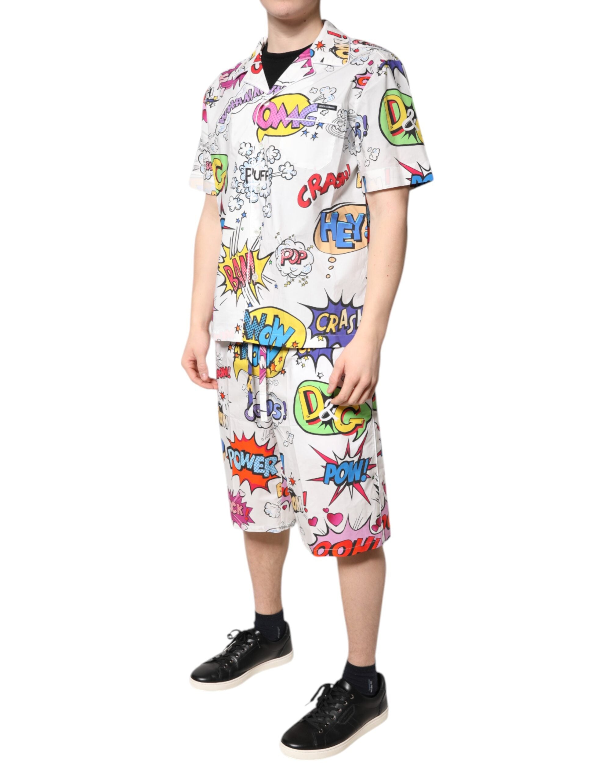 Dolce & Gabbana Weißer Pyjama aus Baumwolle mit Cartoon-Print für Herren