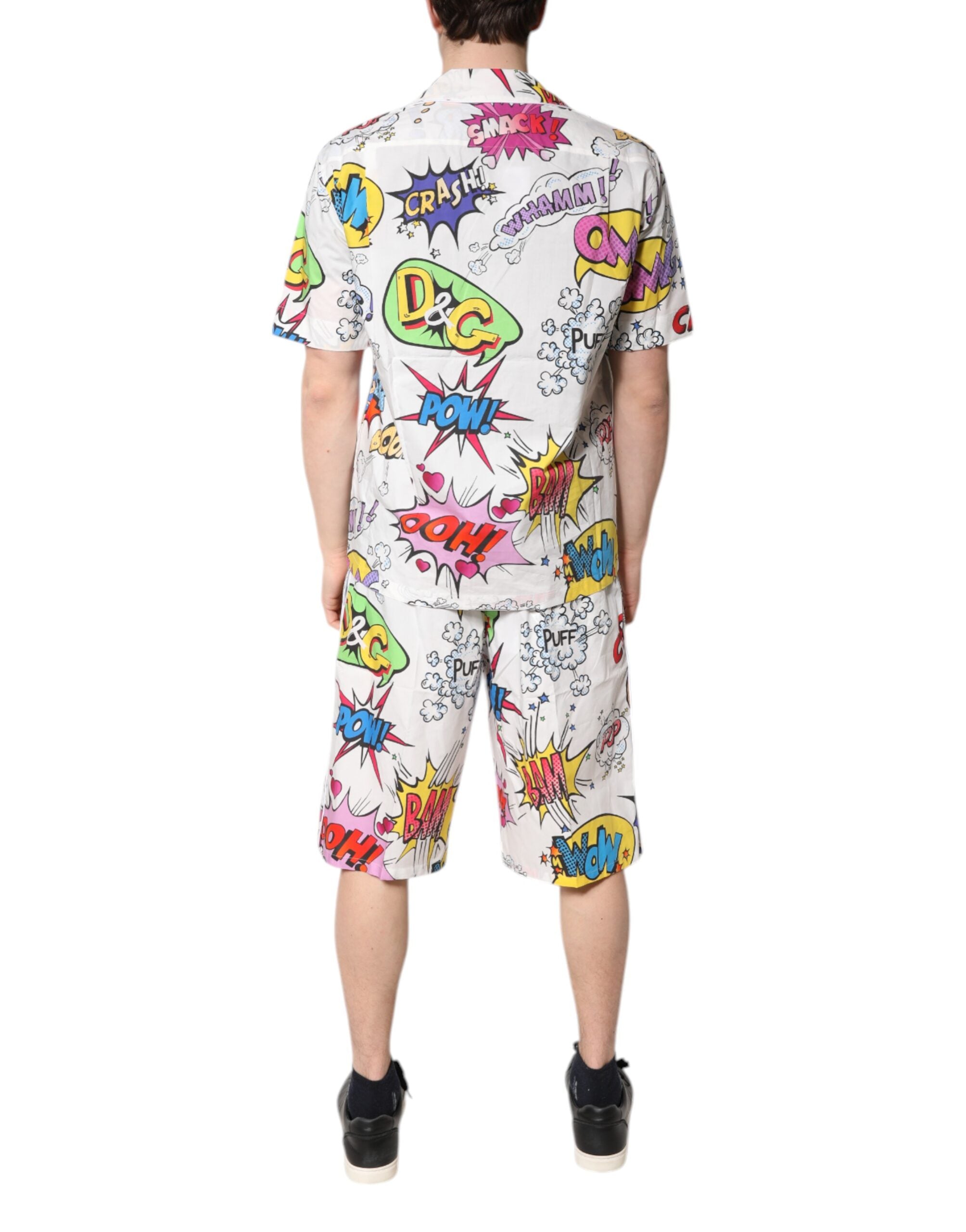 Dolce & Gabbana Weißer Pyjama aus Baumwolle mit Cartoon-Print für Herren
