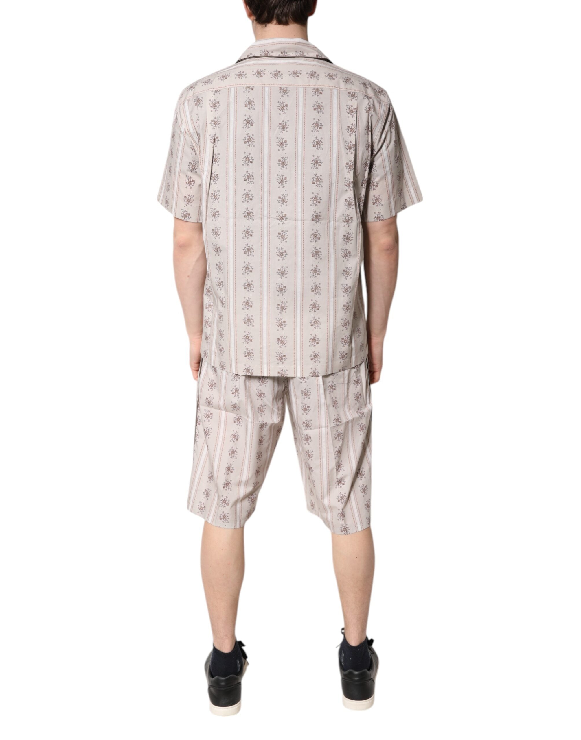 Dolce & Gabbana Beige Herren-Pyjama-Set aus Baumwolle mit Blumendruck