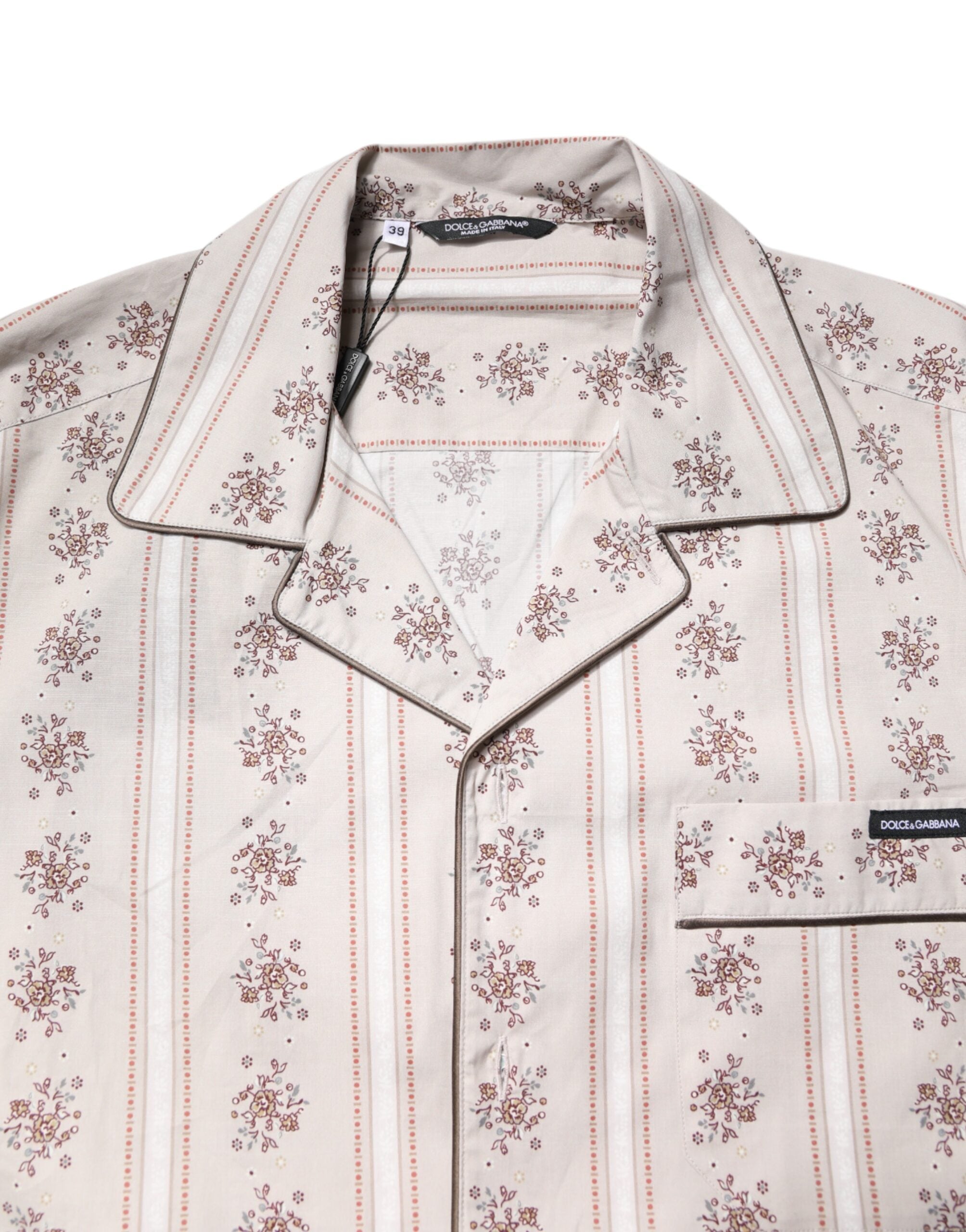 Dolce & Gabbana Beige Herren-Pyjama-Set aus Baumwolle mit Blumendruck