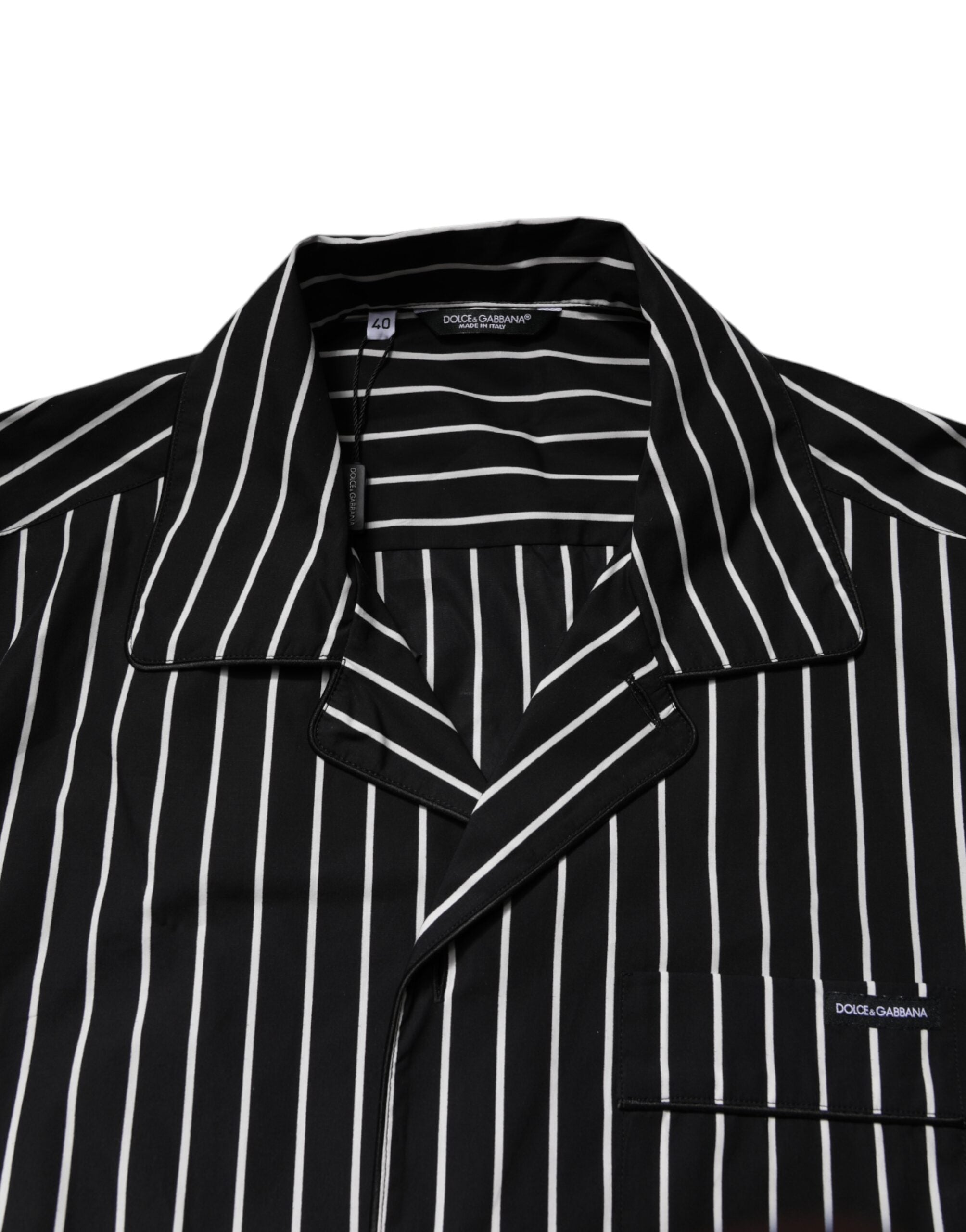Dolce & Gabbana Schwarz Weiß Streifen Baumwolle Männer Pyjama Set Nachtwäsche