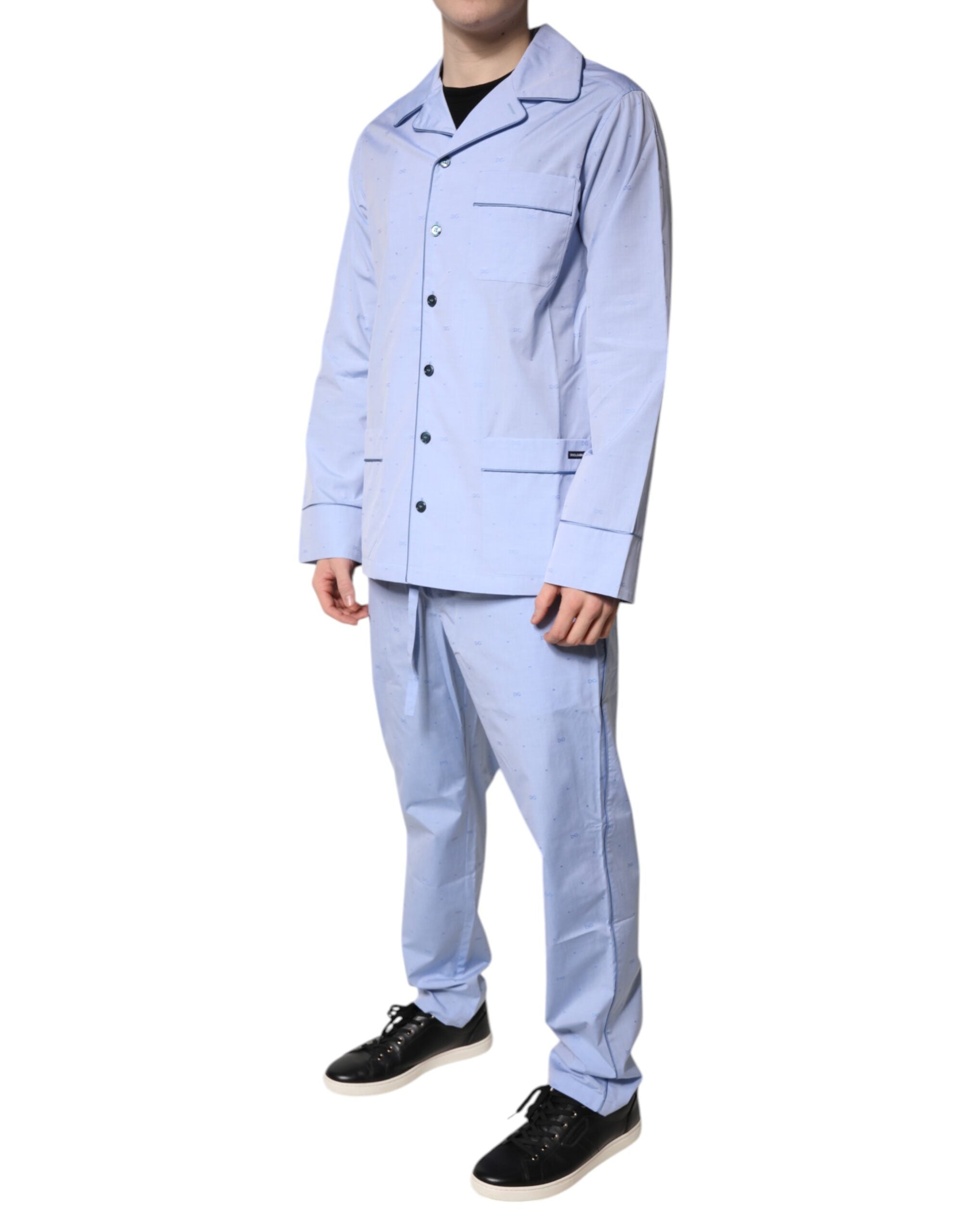 Dolce & Gabbana Hellblaues Pyjama-Set aus Baumwolle mit DG-Logo für Herren