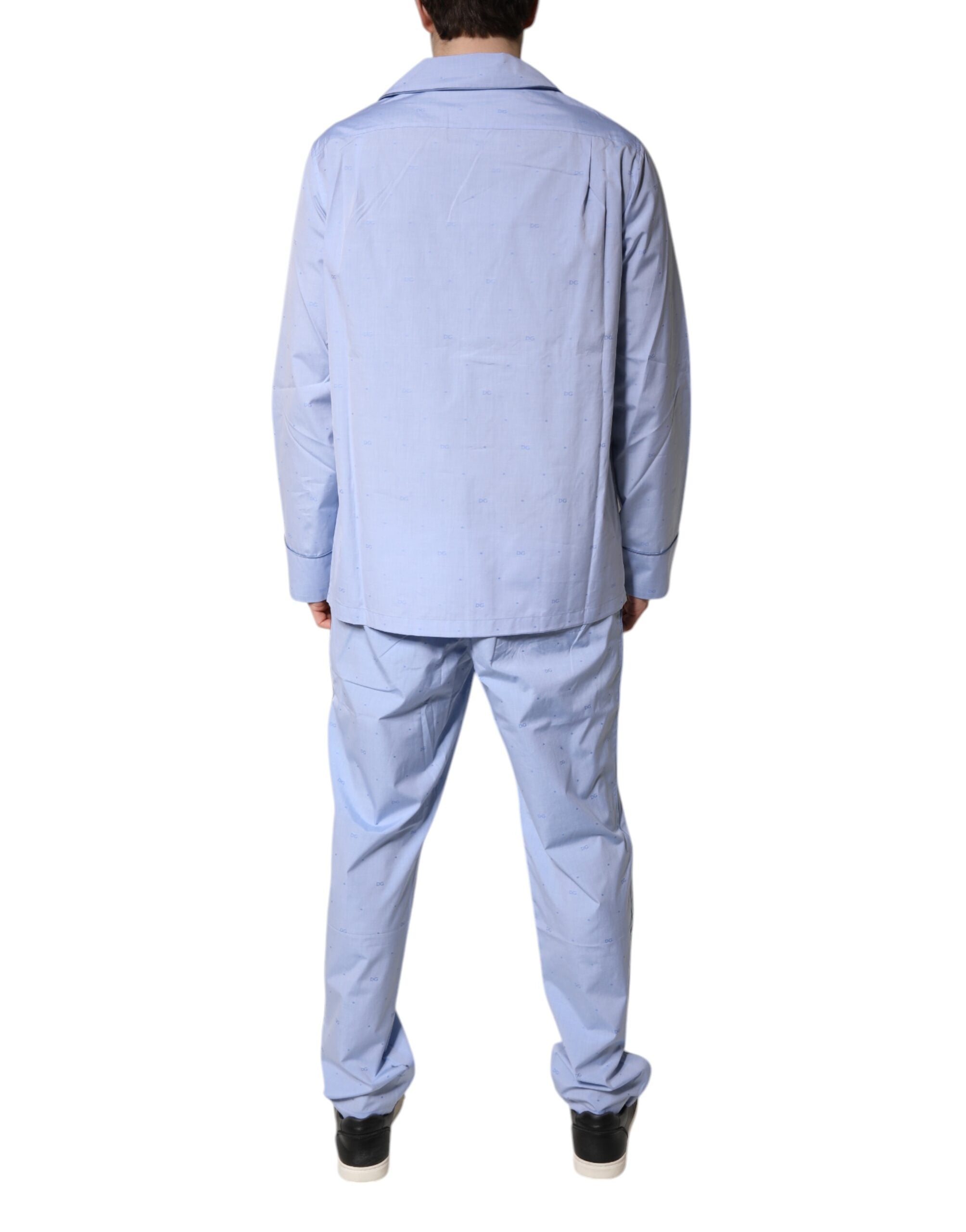 Dolce & Gabbana Hellblaues Pyjama-Set aus Baumwolle mit DG-Logo für Herren