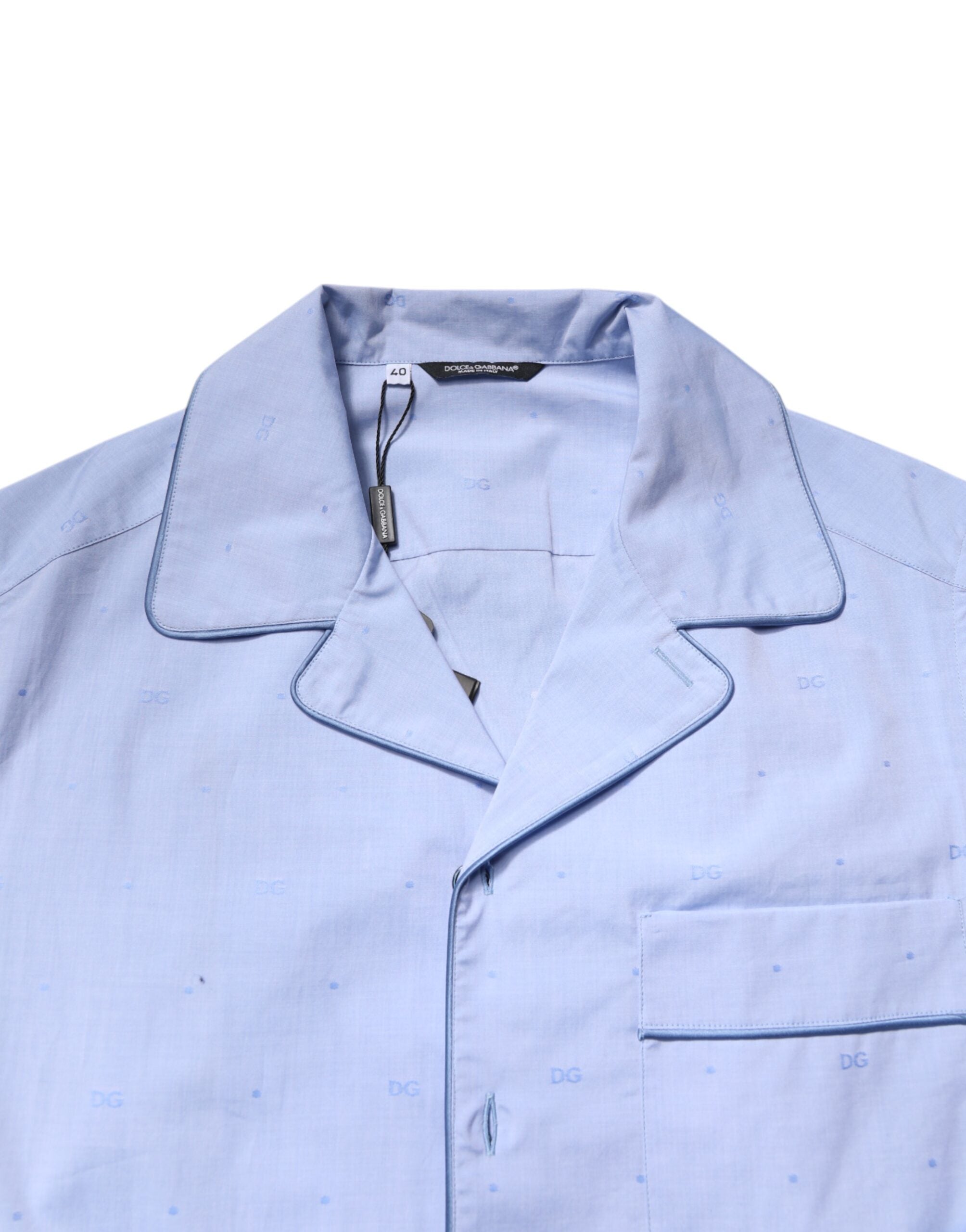 Dolce & Gabbana Hellblaues Pyjama-Set aus Baumwolle mit DG-Logo für Herren