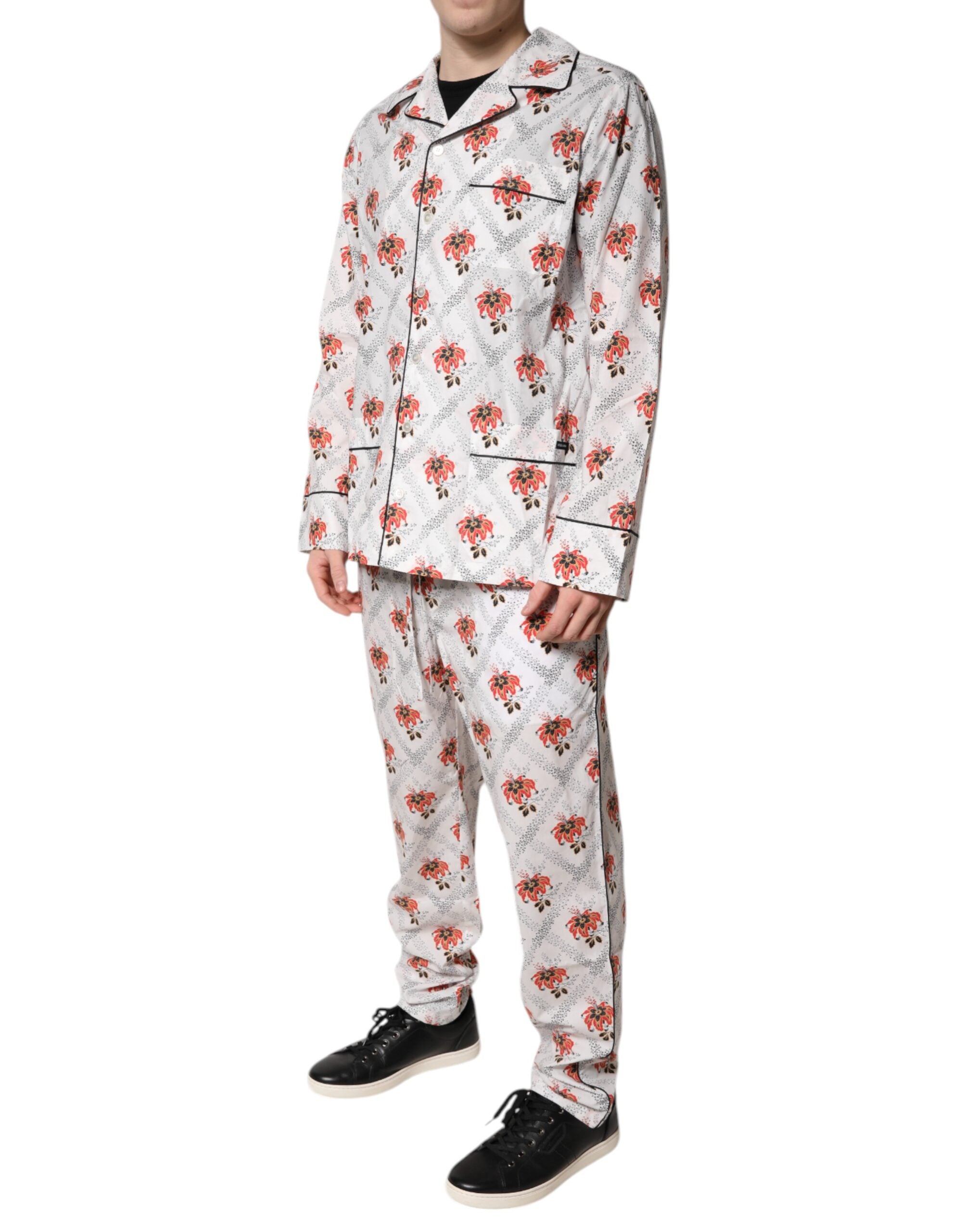 Dolce & Gabbana Pyjama-Set aus Baumwolle mit mehrfarbigem Blumendruck, Nachtwäsche
