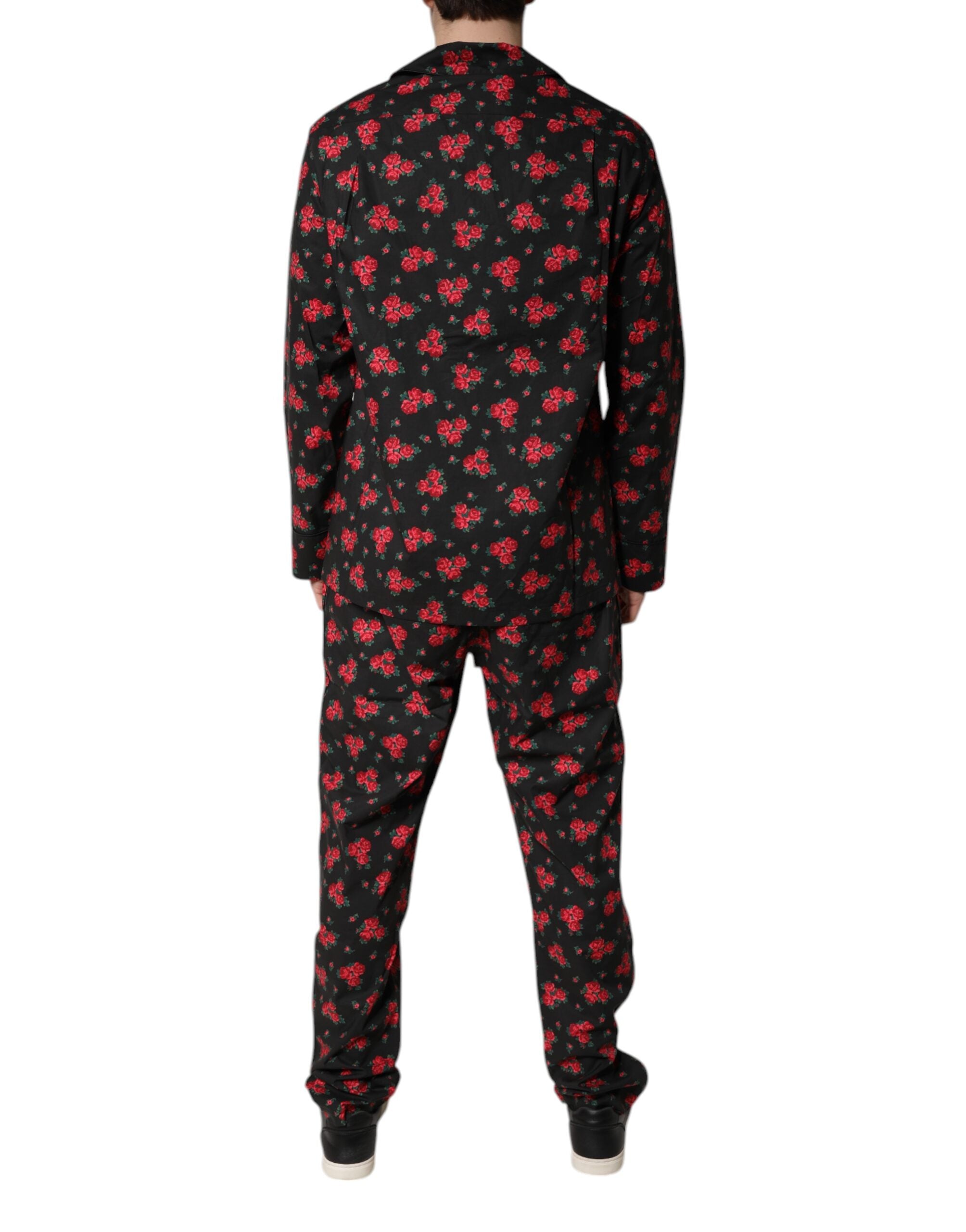 Dolce & Gabbana – Schwarzes Pyjama-Set aus Baumwolle mit Blumendruck für Herren
