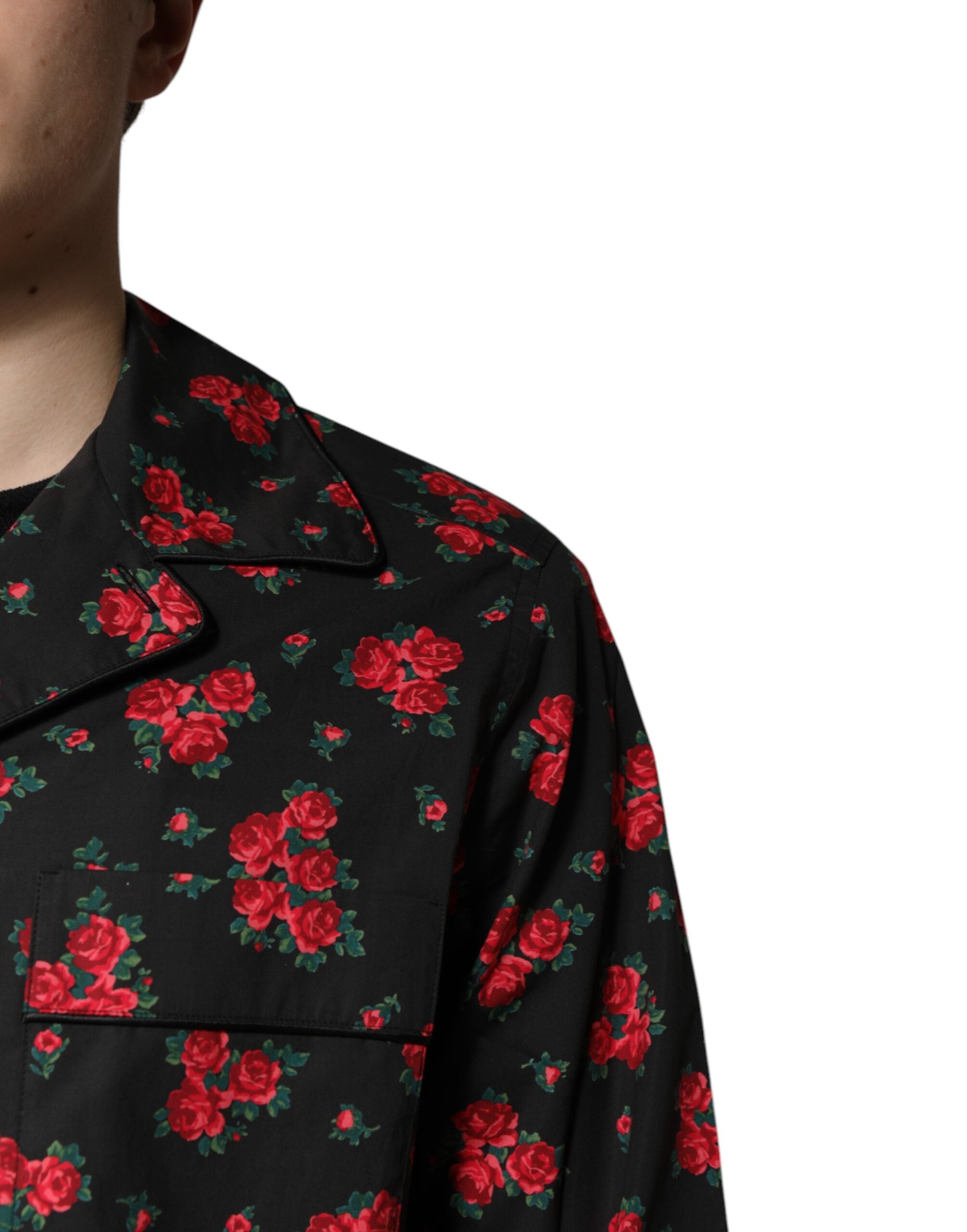 Dolce & Gabbana – Schwarzes Pyjama-Set aus Baumwolle mit Blumendruck für Herren