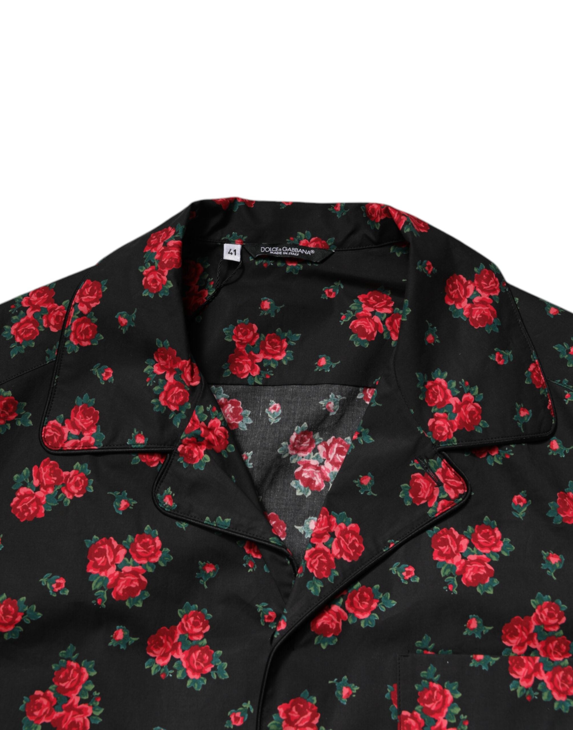 Dolce & Gabbana – Schwarzes Pyjama-Set aus Baumwolle mit Blumendruck für Herren
