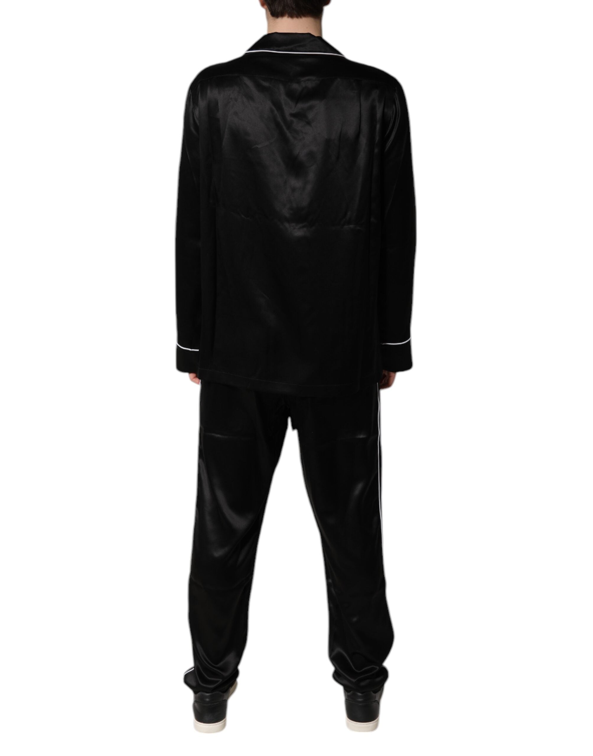 Dolce & Gabbana – Pyjama-Set aus schwarzer Seide mit Hemd und Hose