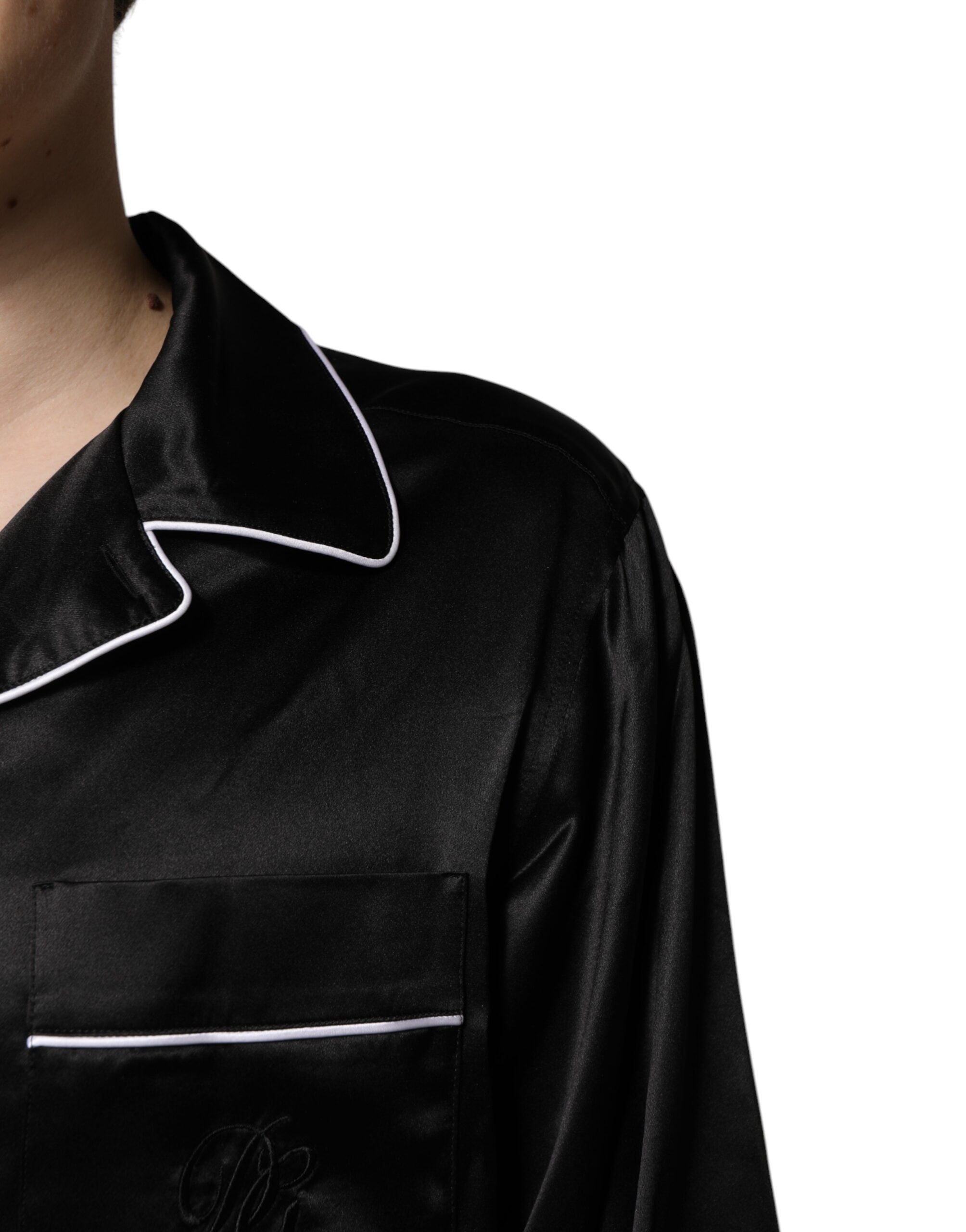 Dolce & Gabbana – Pyjama-Set aus schwarzer Seide mit Hemd und Hose