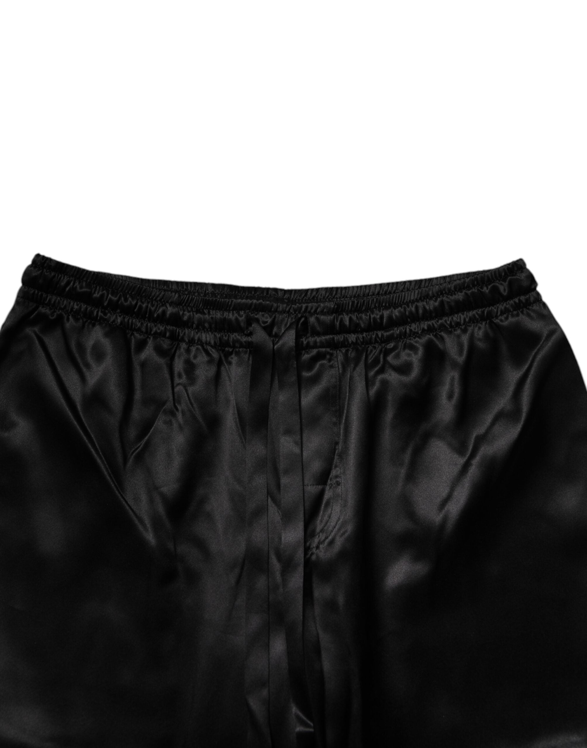 Dolce & Gabbana – Pyjama-Set aus schwarzer Seide mit Hemd und Hose