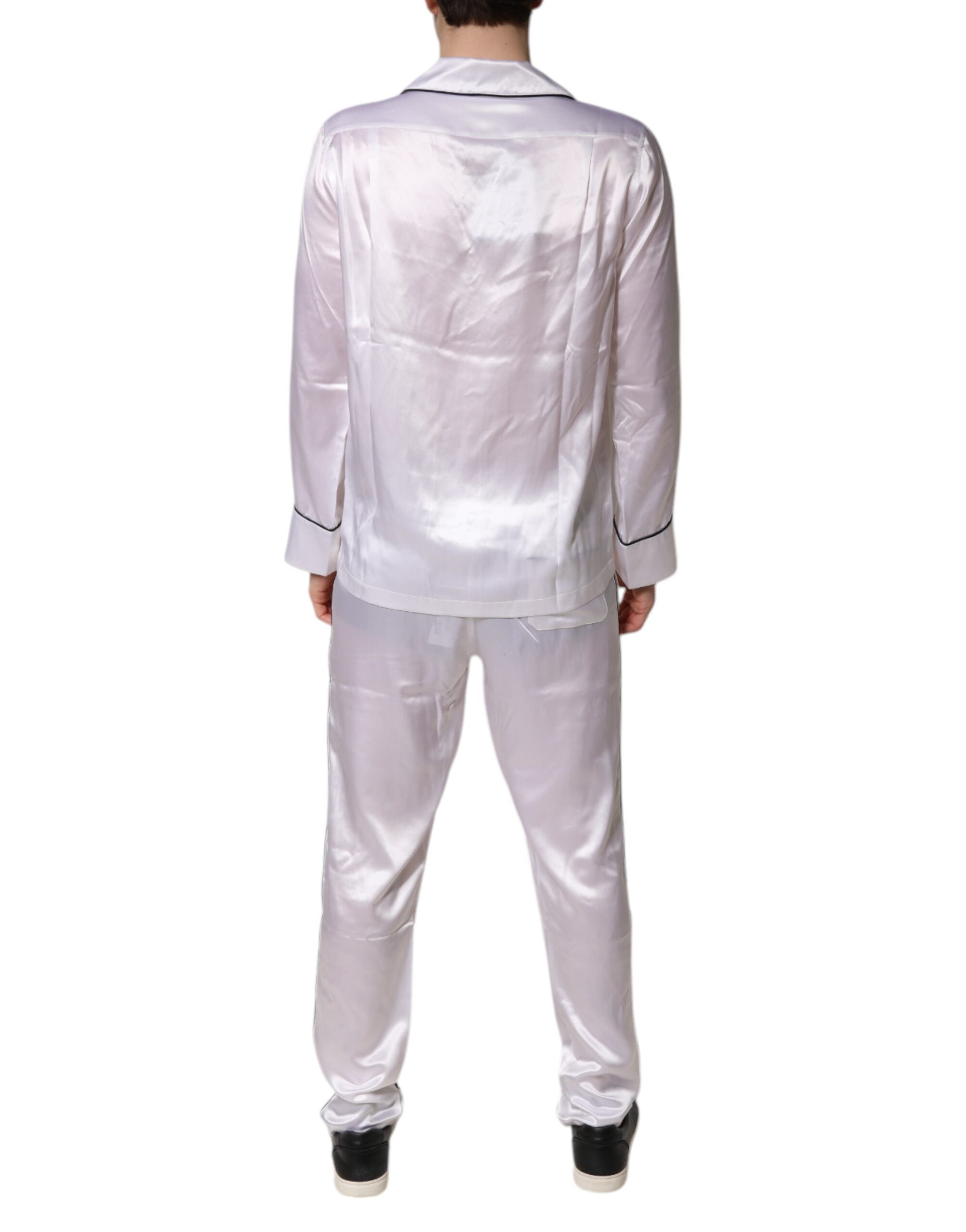 Dolce & Gabbana Weiß Satin Seide Männer Pyjama Set Nachtwäsche