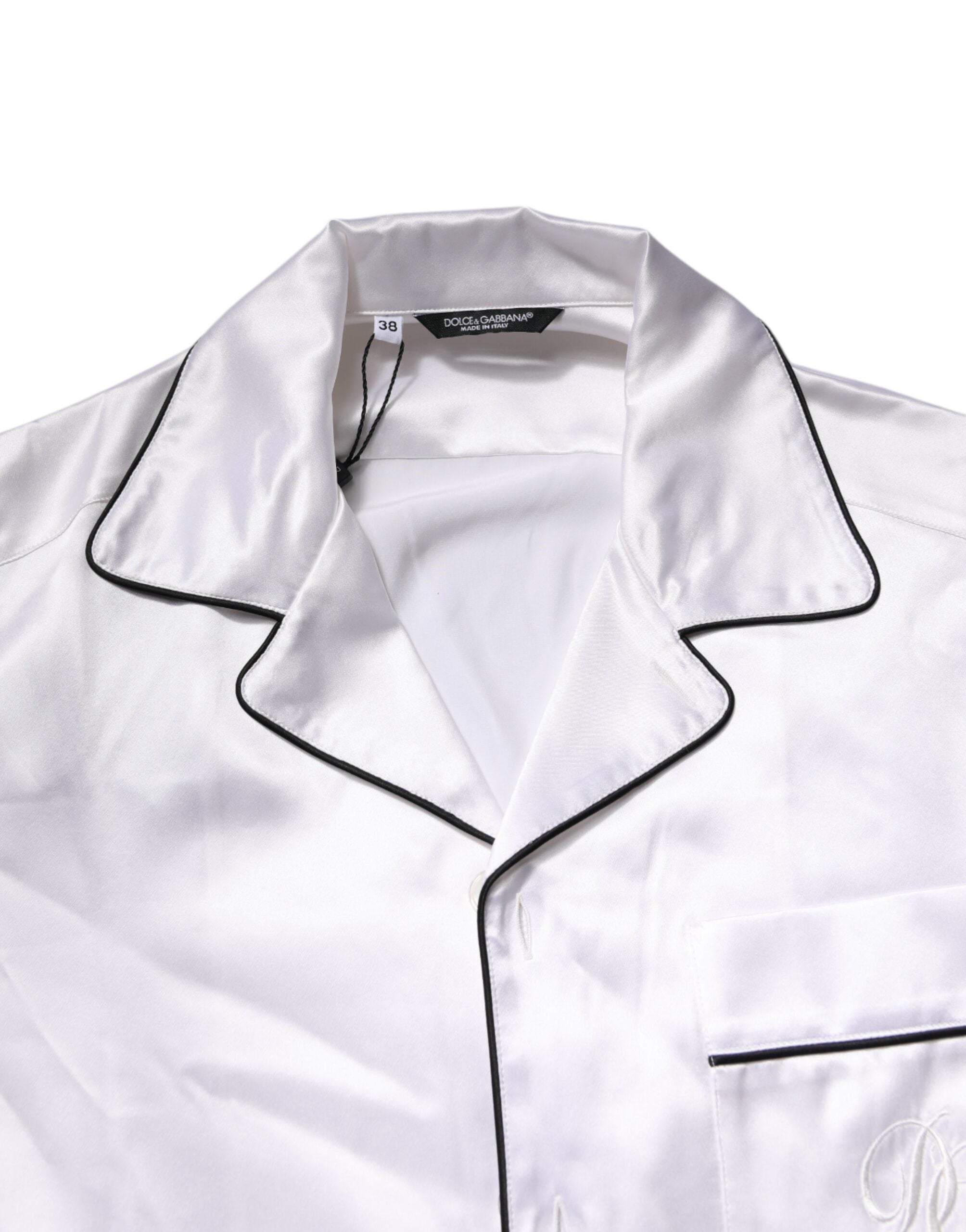 Dolce & Gabbana Weiß Satin Seide Männer Pyjama Set Nachtwäsche
