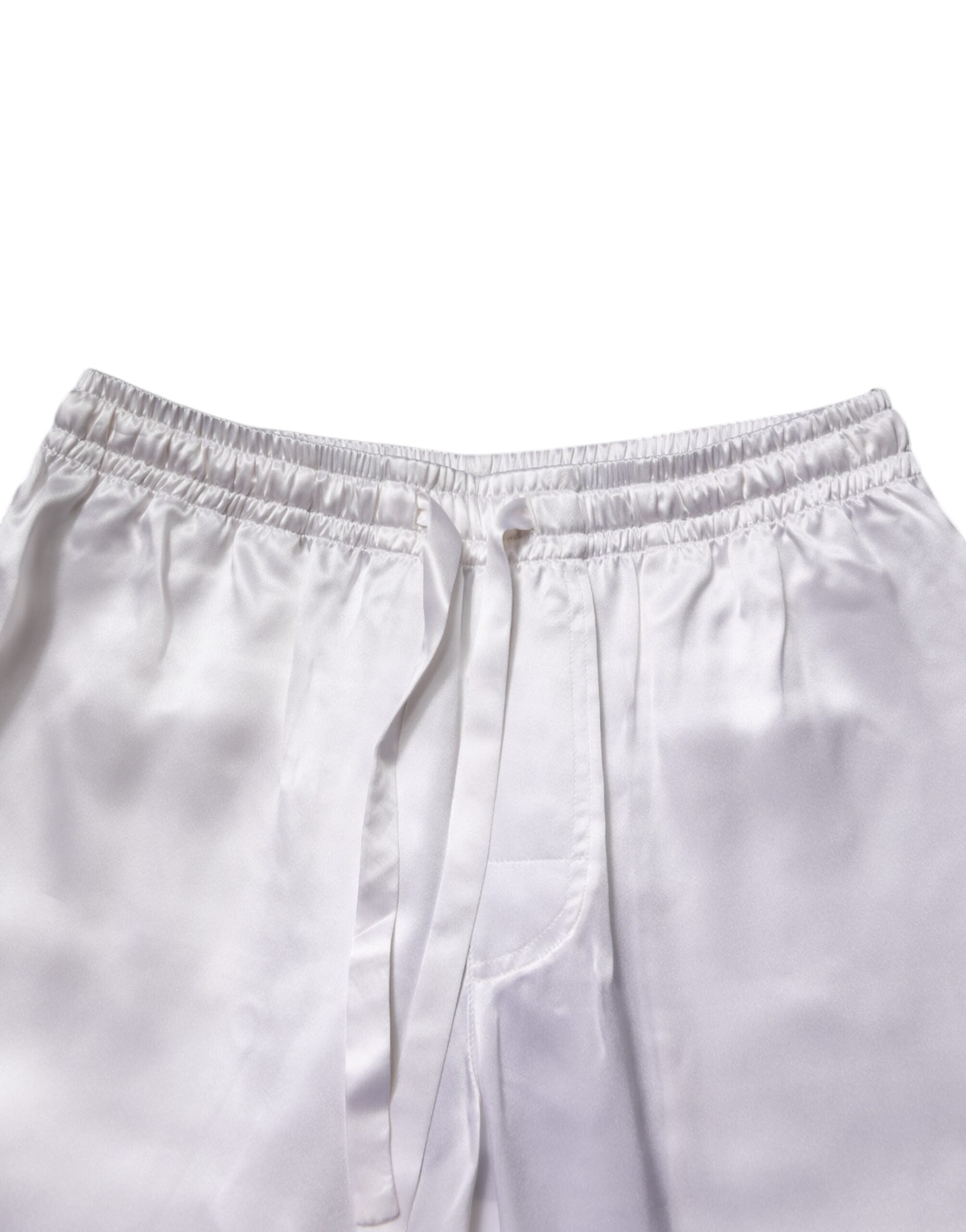 Dolce & Gabbana Weiß Satin Seide Männer Pyjama Set Nachtwäsche