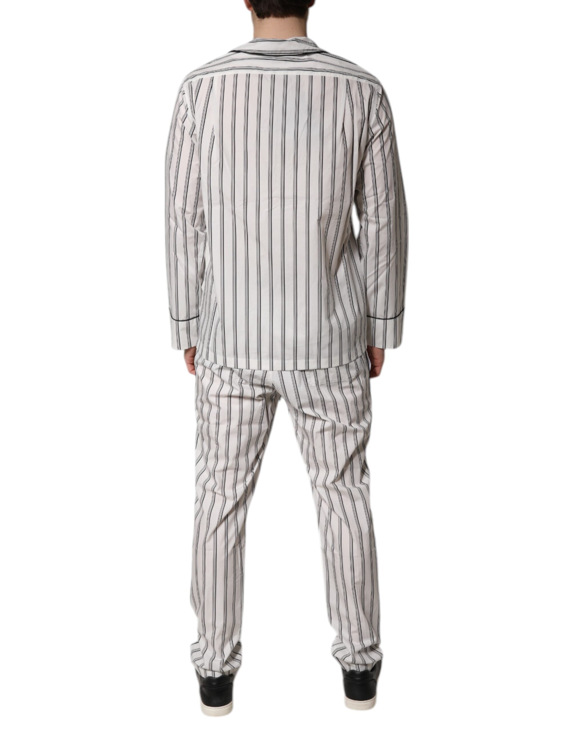 Dolce & Gabbana Weiß Schwarz Streifen Baumwolle Männer Pyjama Set Nachtwäsche