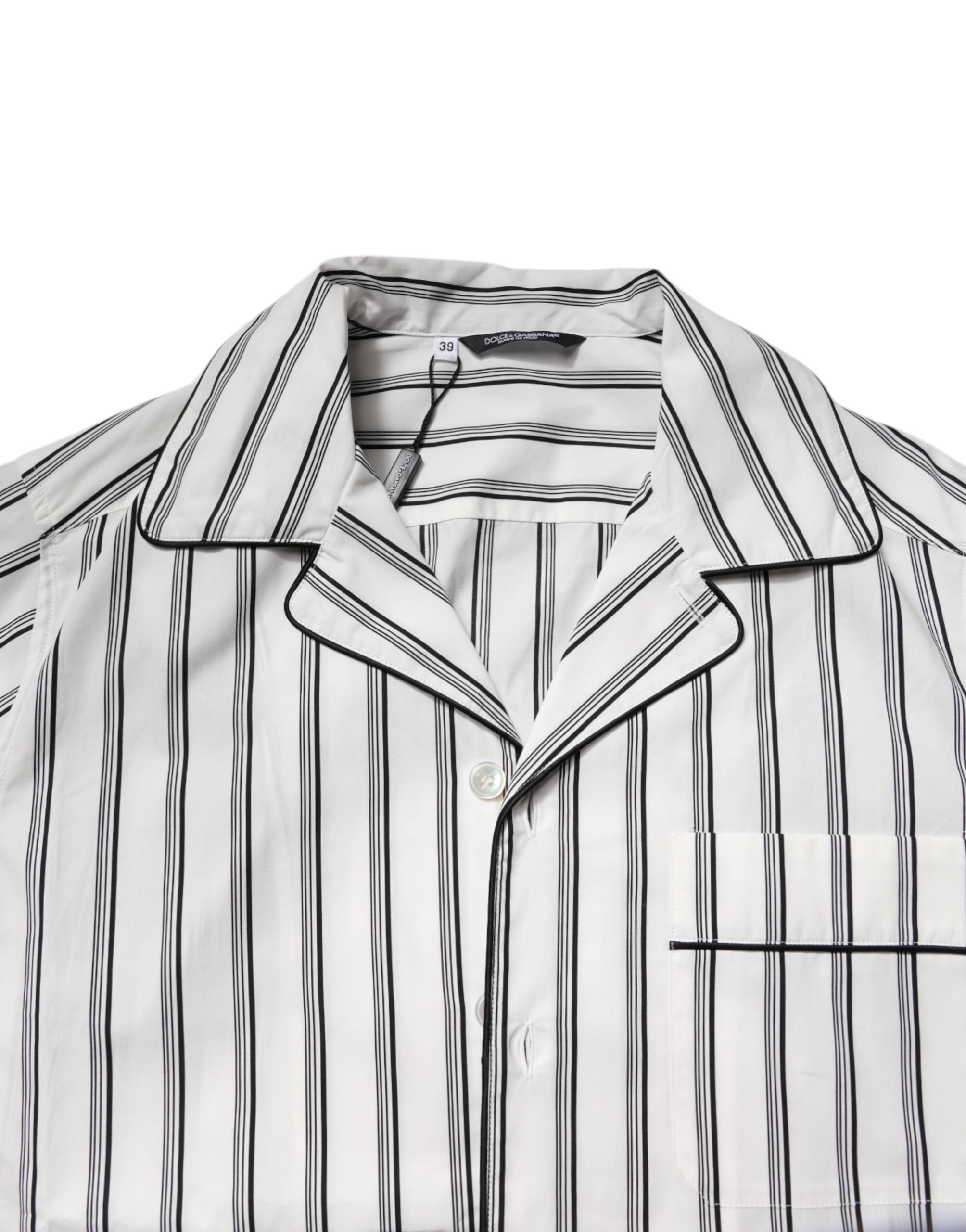 Dolce & Gabbana Weiß Schwarz Streifen Baumwolle Männer Pyjama Set Nachtwäsche