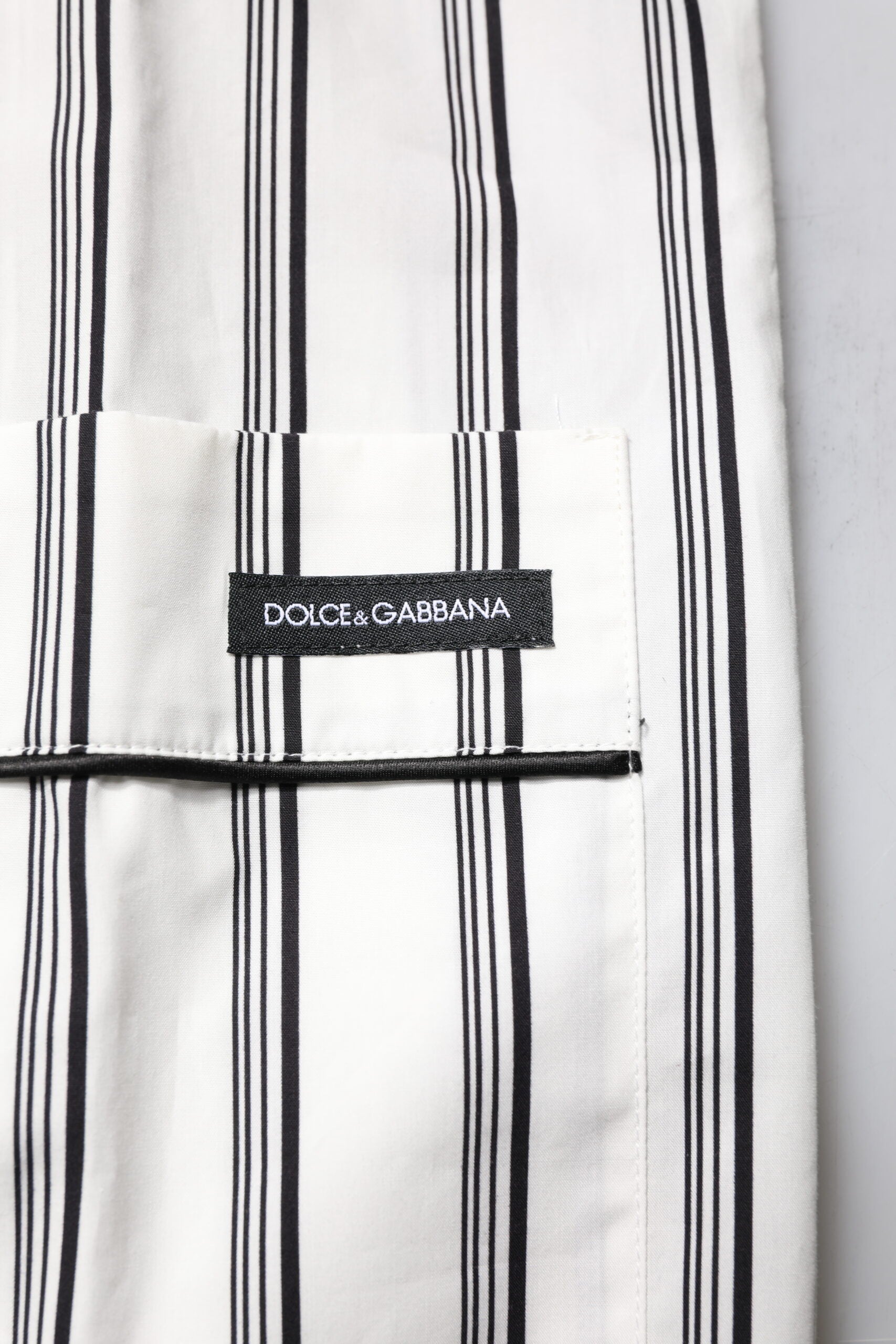Dolce & Gabbana Weiß Schwarz Streifen Baumwolle Männer Pyjama Set Nachtwäsche