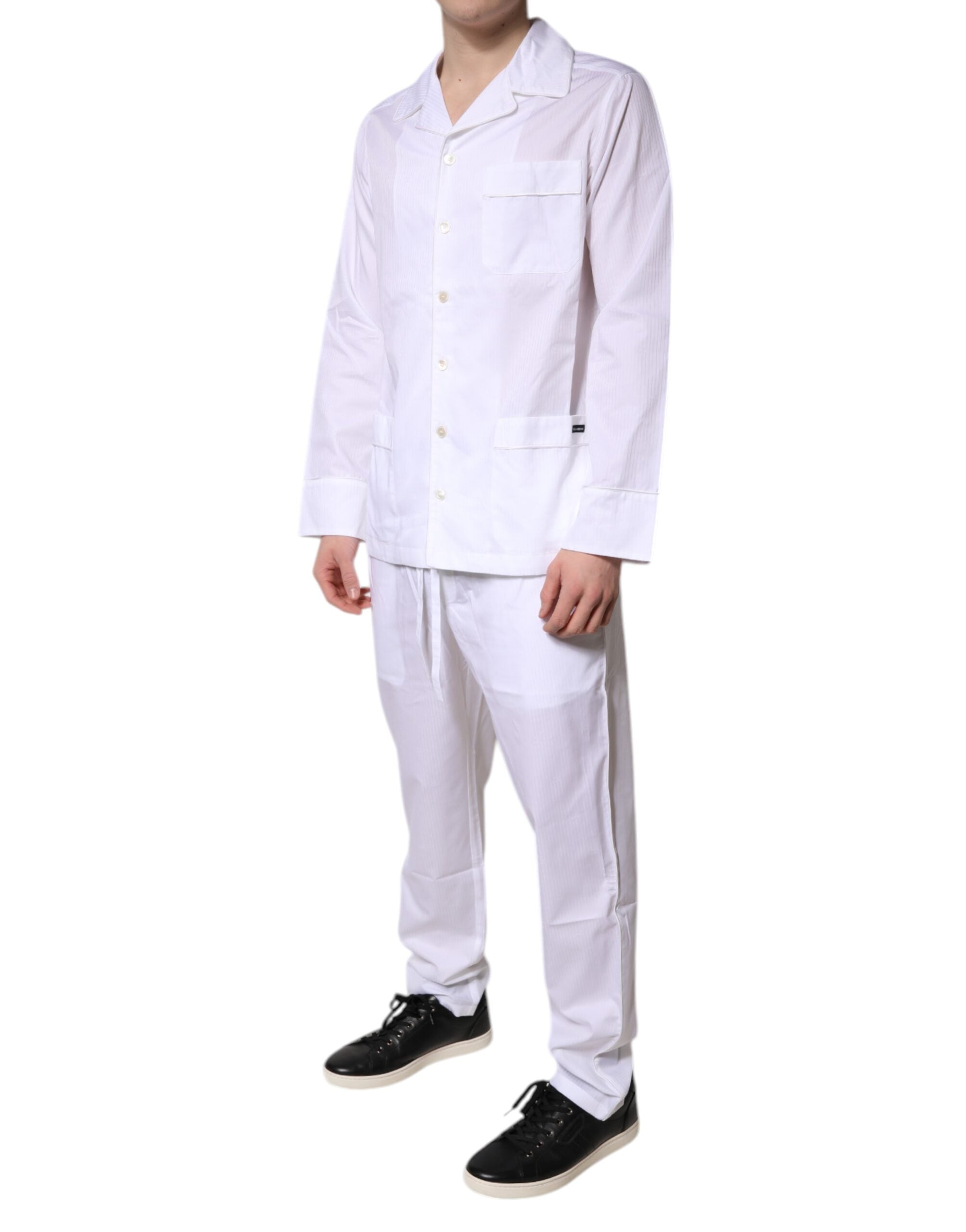 Dolce & Gabbana Pyjama-Set aus weißer Baumwolle mit Hemd und Hose