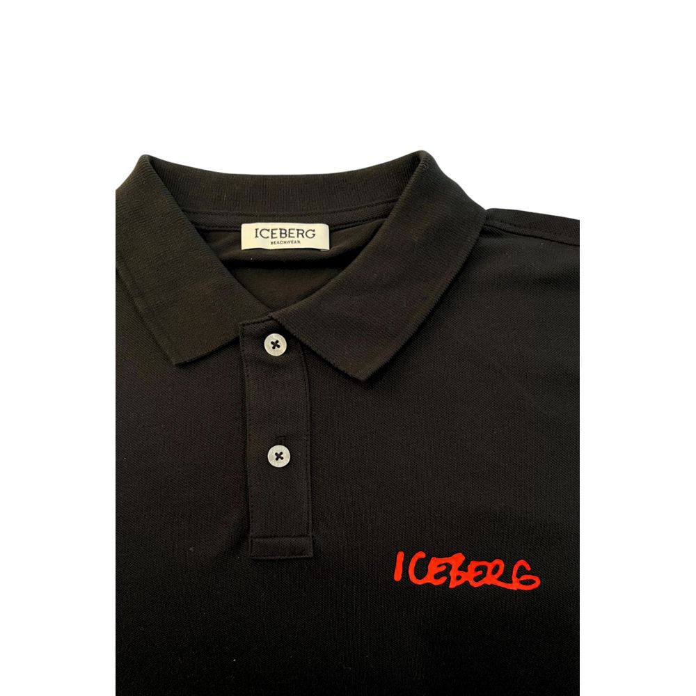 Tricou polo Iceberg negru din bumbac pentru bărbați