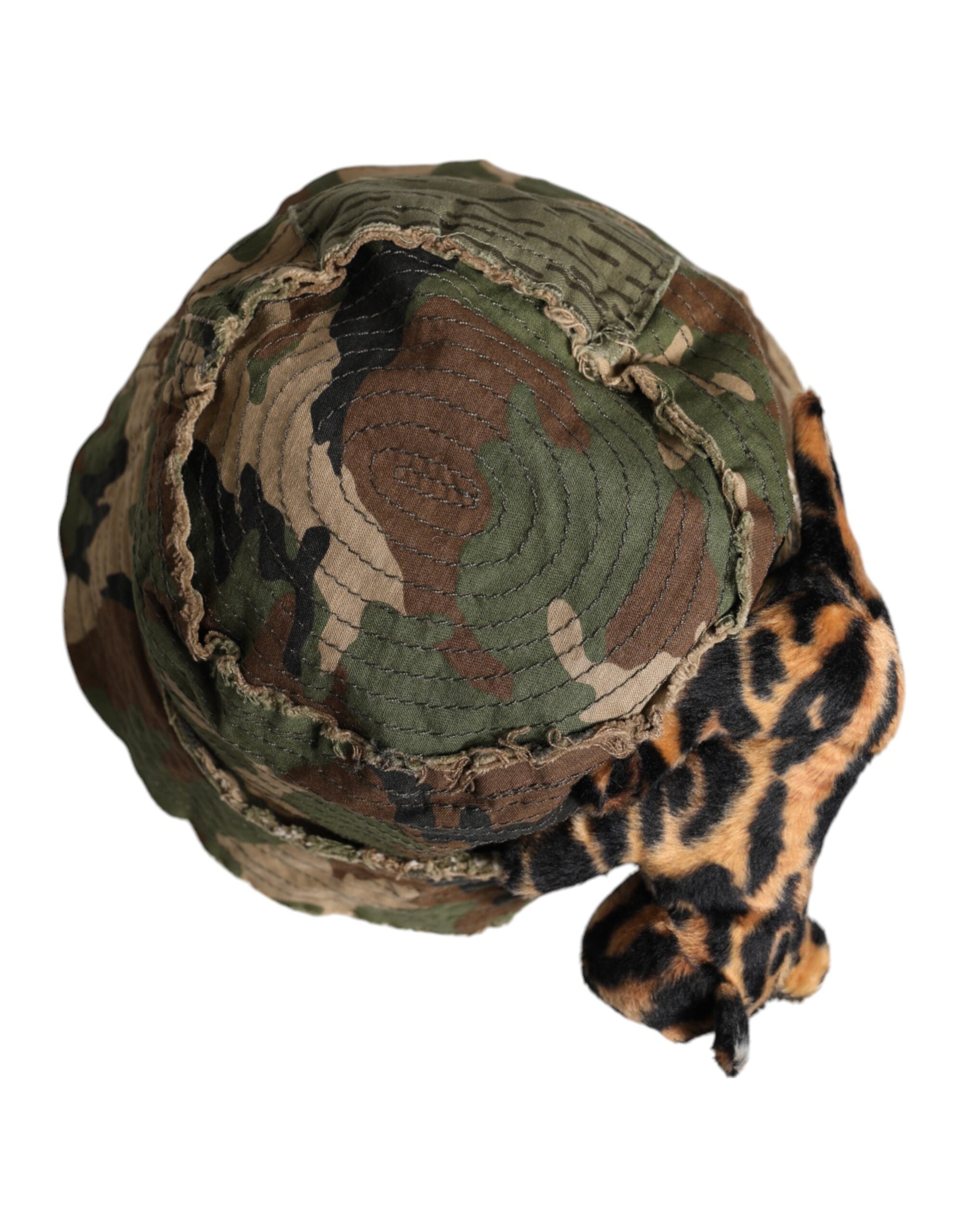Dolce & Gabbana – Mehrfarbiger Fischerhut mit breiter Krempe und Leopardenverzierung