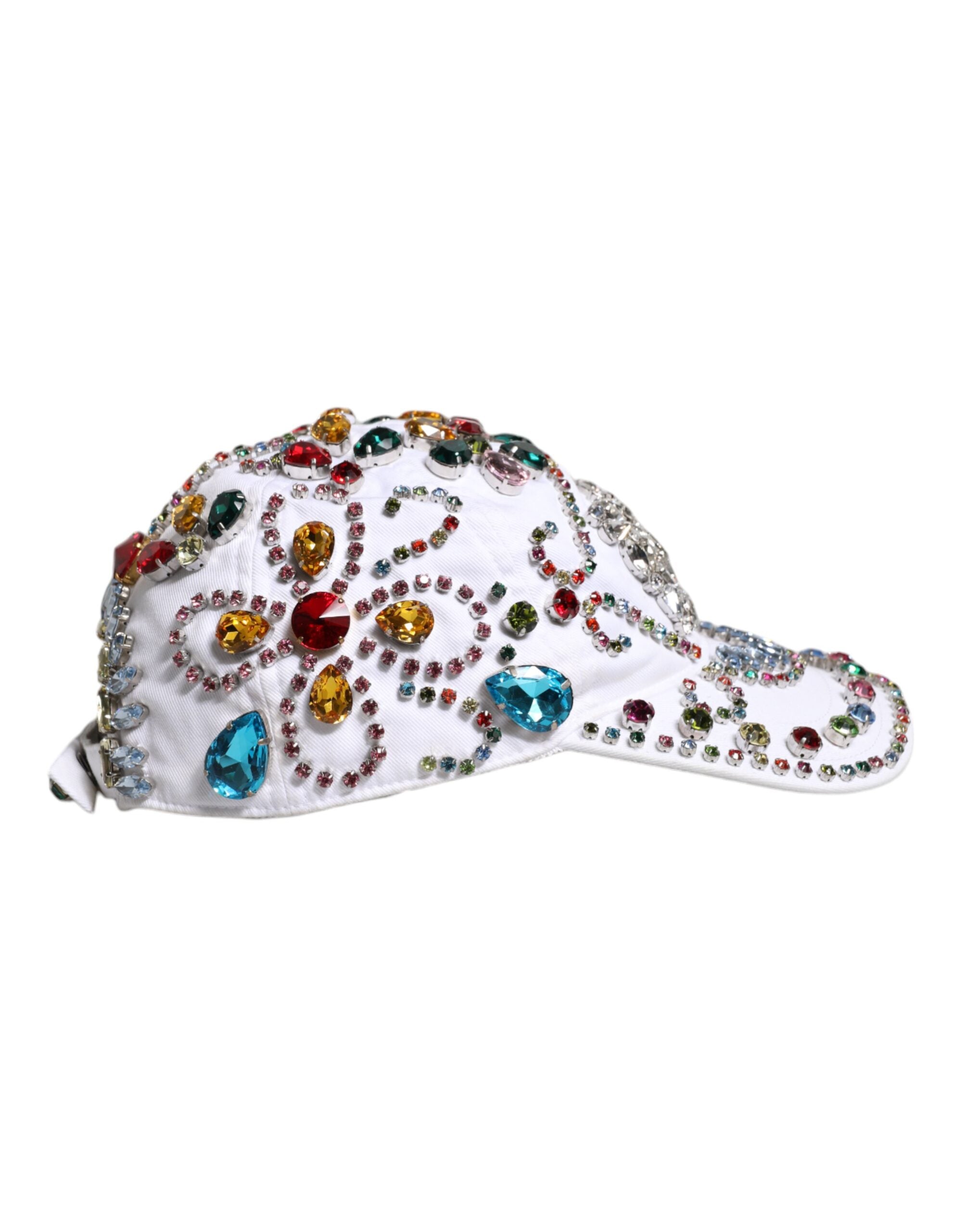 Dolce & Gabbana – Weiße, mehrfarbige Baseballkappe mit Kristallverzierung