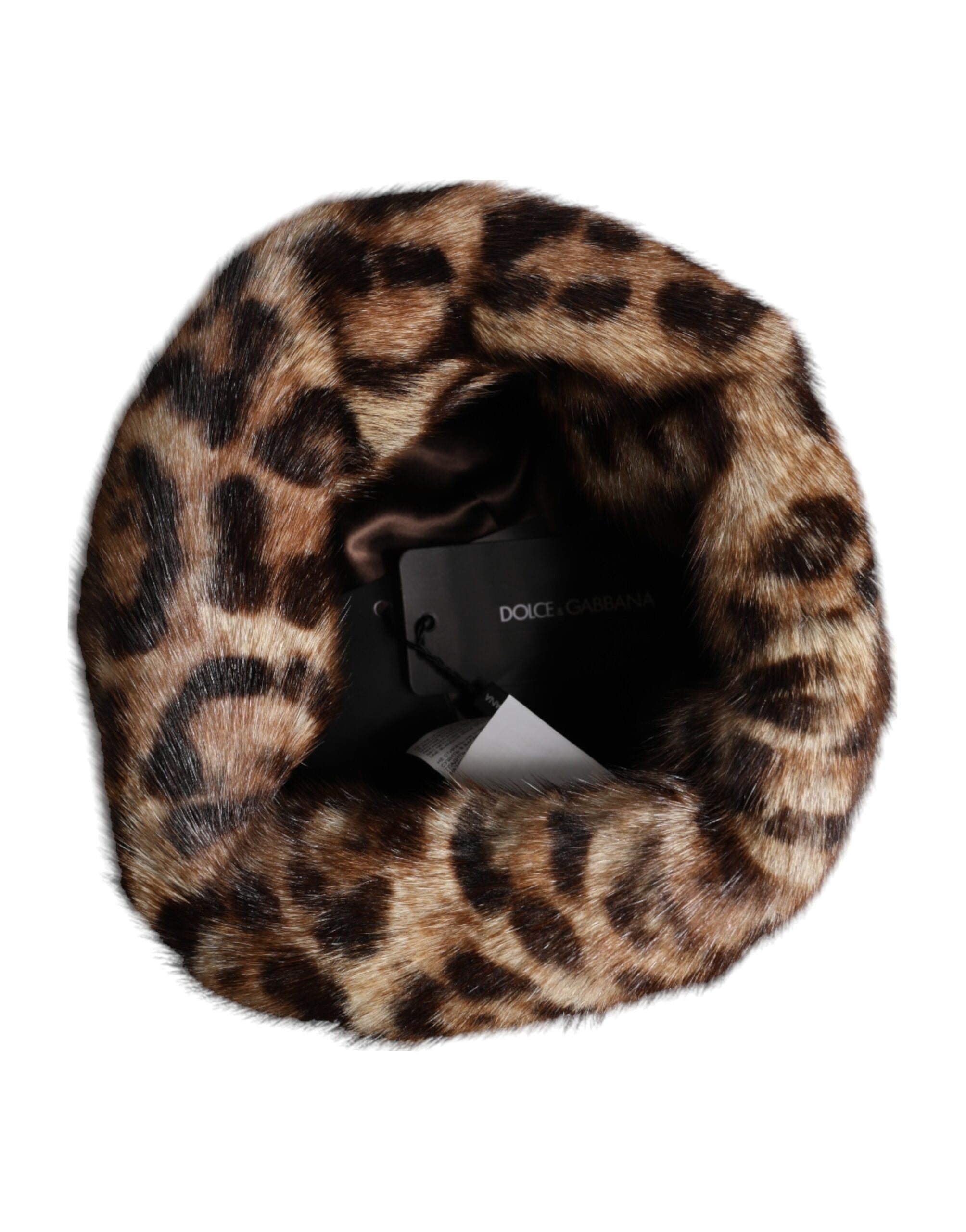 Pălărie Dolce & Gabbana din blană artificială cu leopard maro pentru femei
