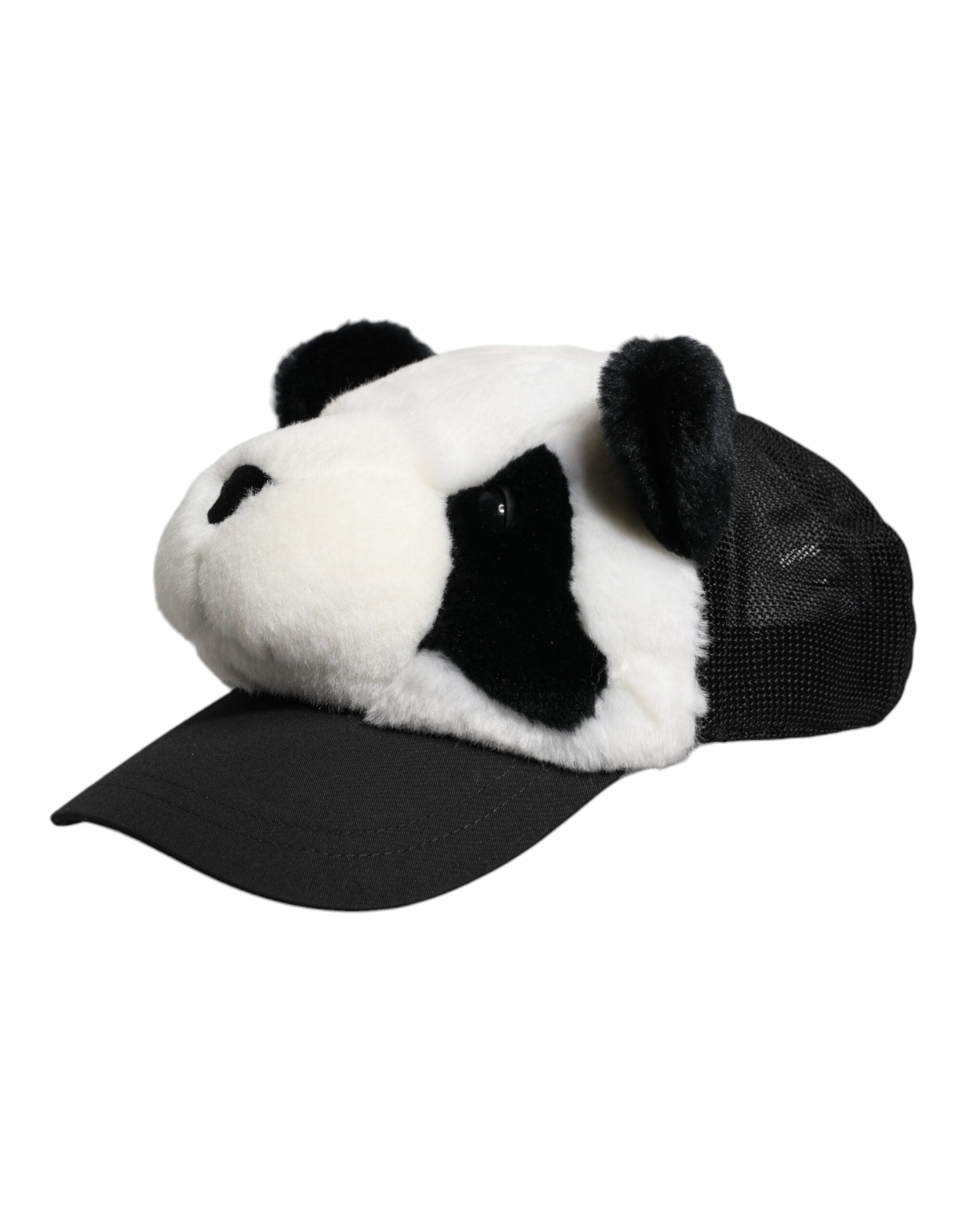 Șapcă de baseball Dolce & Gabbana cu blană de panda neagră și albă pentru femei