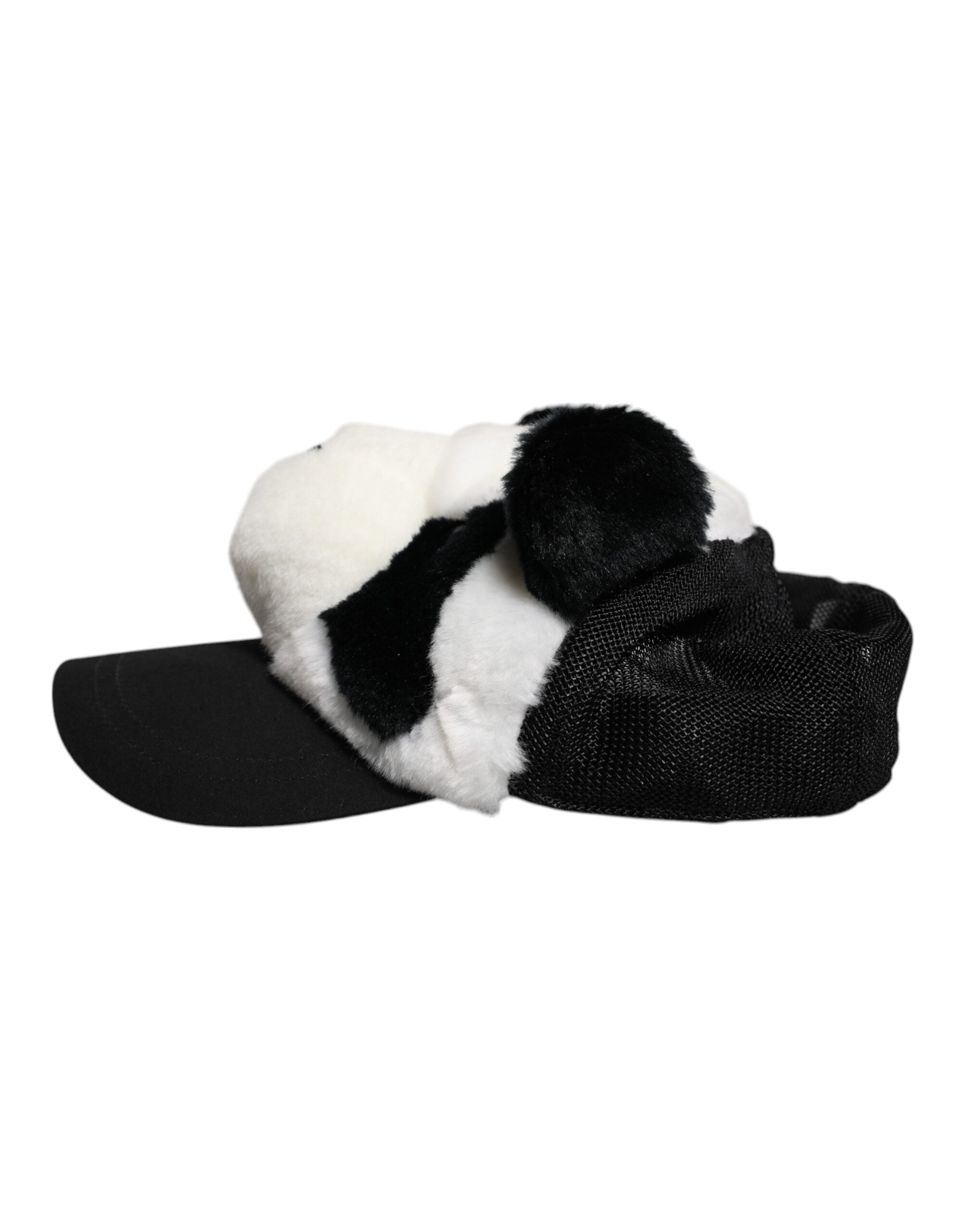 Șapcă de baseball Dolce & Gabbana cu blană de panda neagră și albă pentru femei