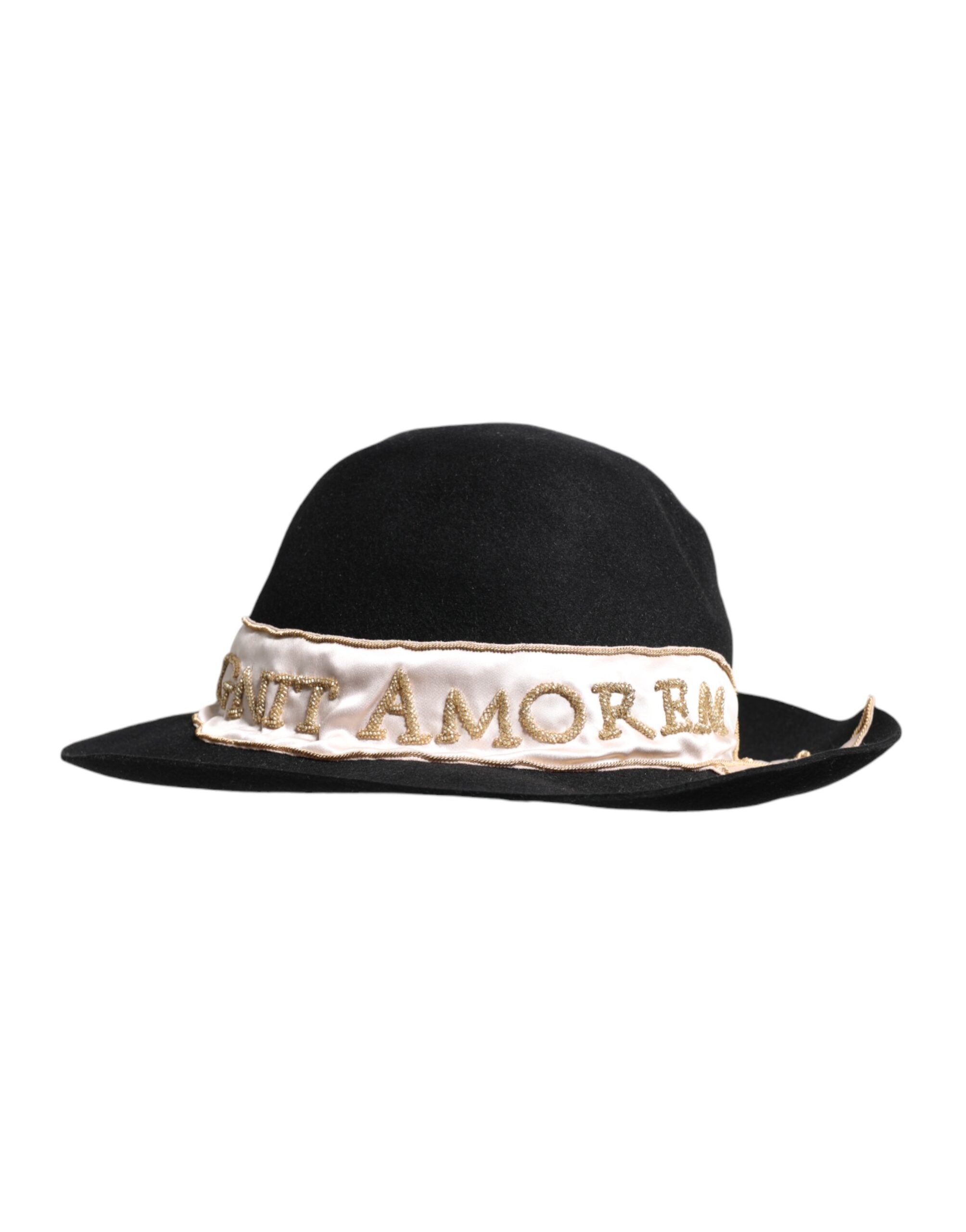 Pălărie Dolce & Gabbana cu bor larg și broderie cu paiete și logo negru