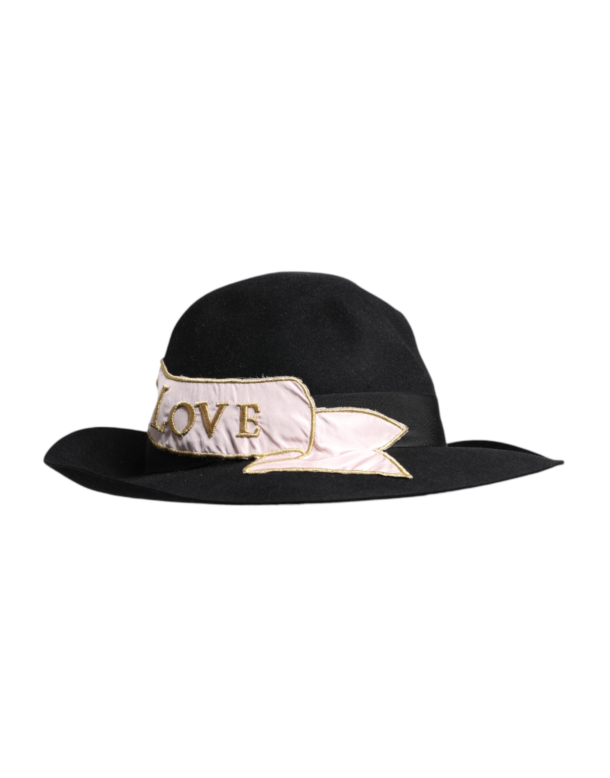 Pălărie Dolce & Gabbana cu bor larg și logo negru brodat pentru femei