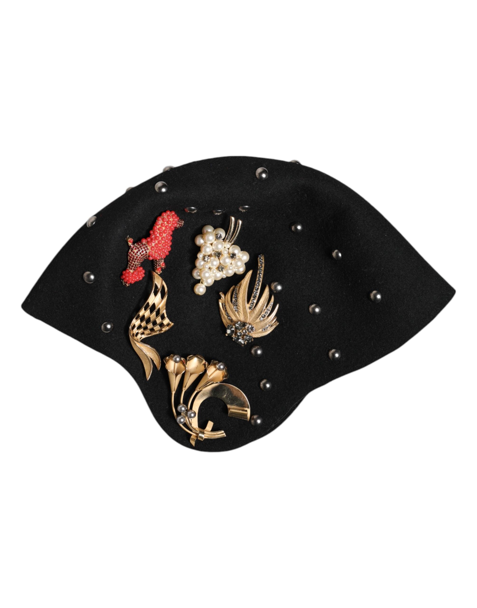 Pălărie Cloche Dolce & Gabbana din lână neagră cu ornament multicolor