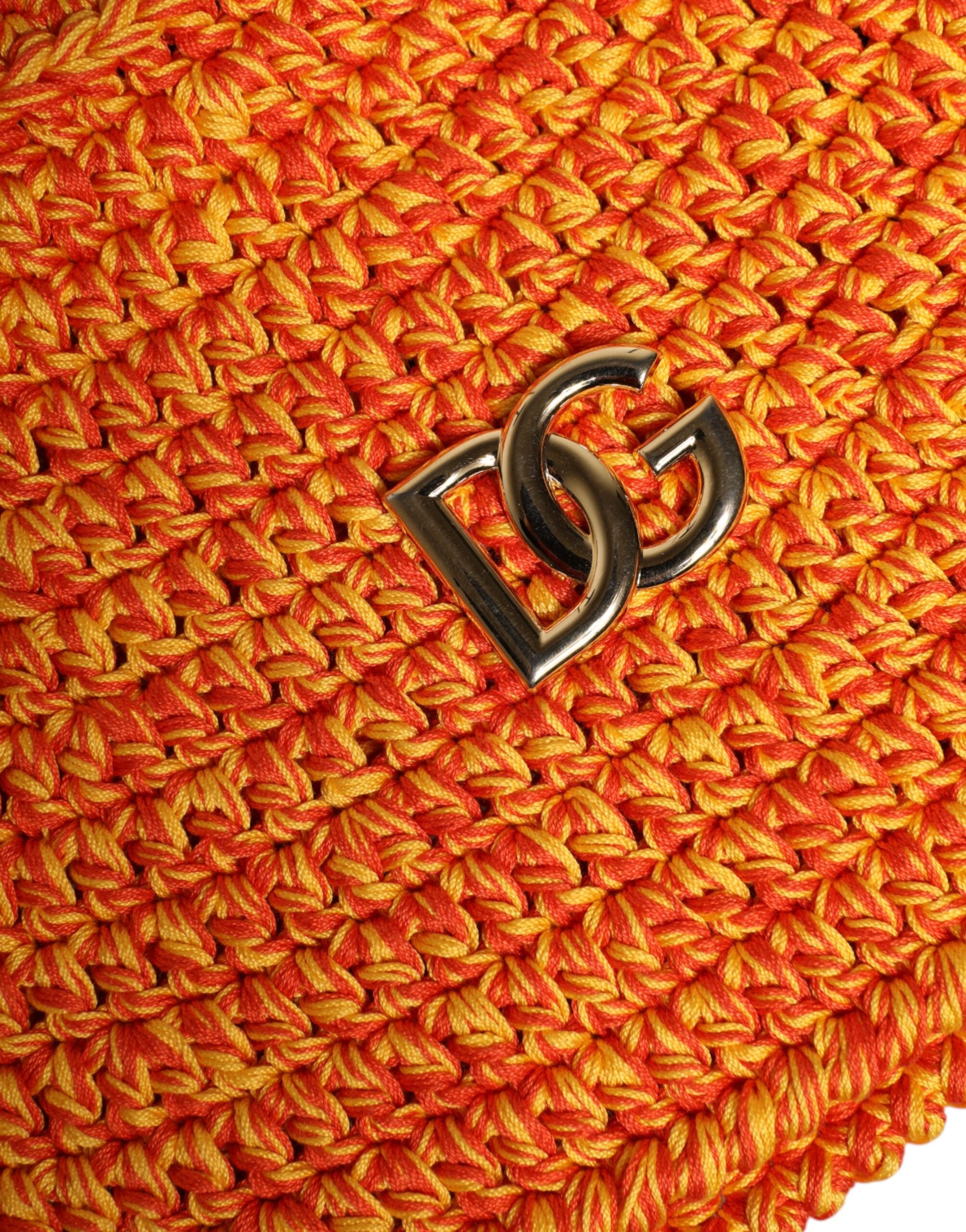 Pălărie Dolce & Gabbana portocalie din bumbac croșetat cu logo DG