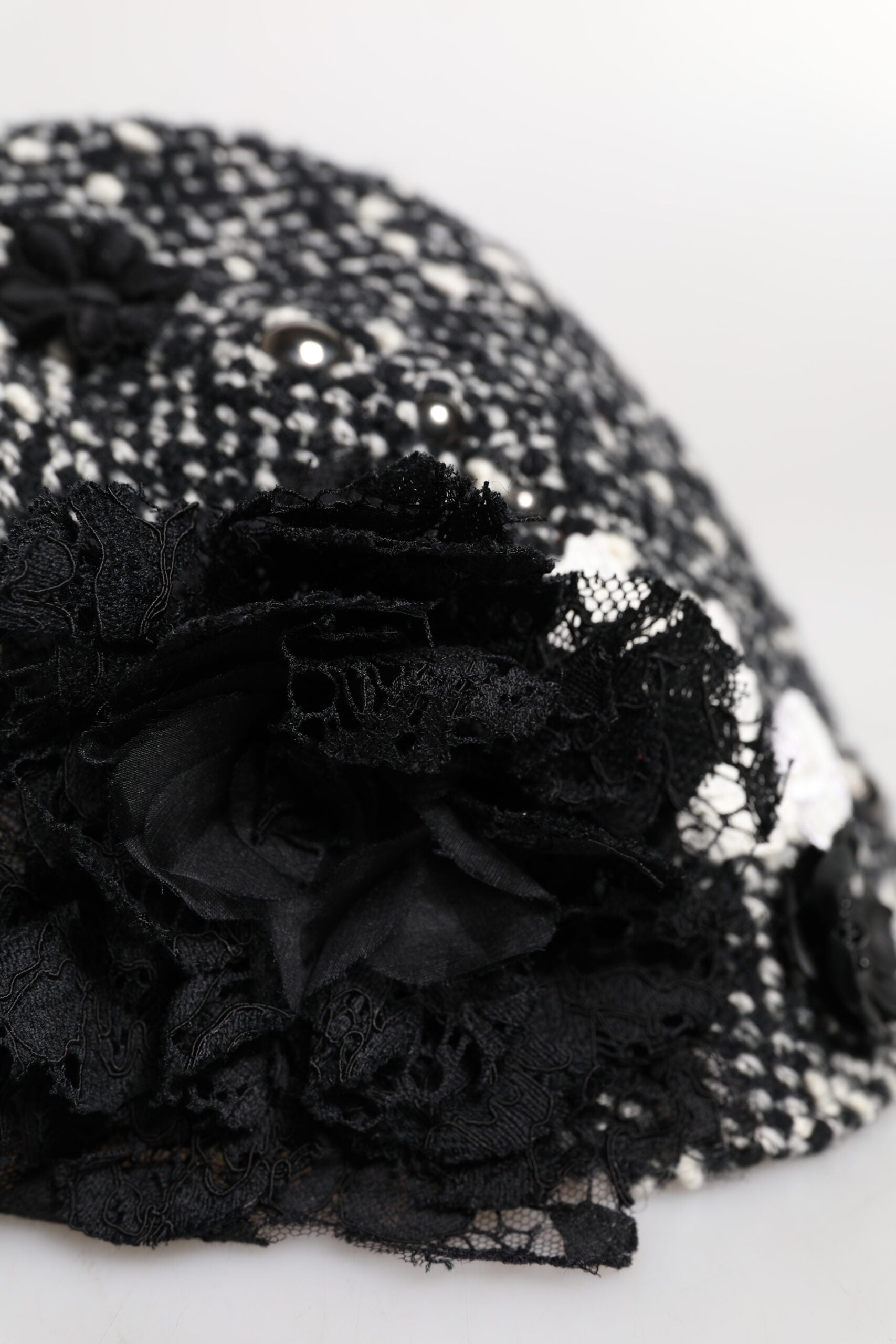 Pălărie Cloche Dolce & Gabbana din lână neagră cu imprimeu floral alb