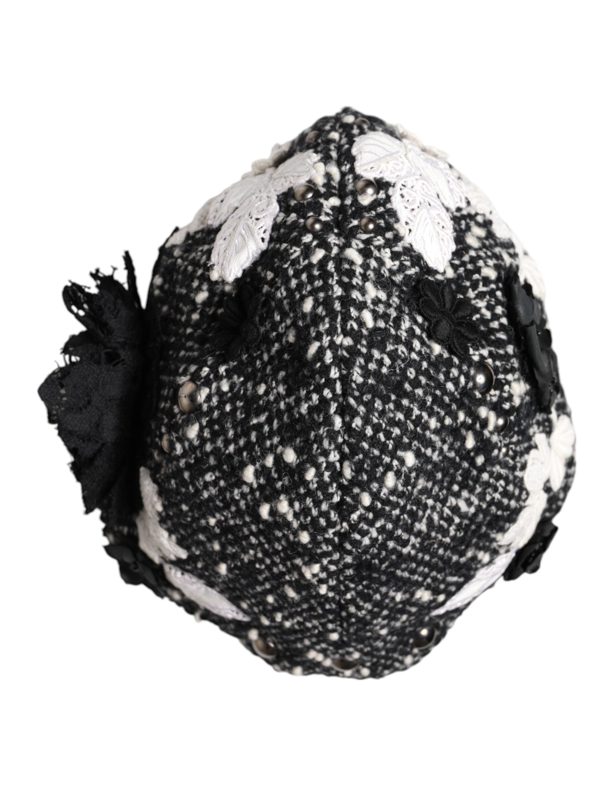 Pălărie Cloche Dolce & Gabbana din lână neagră cu imprimeu floral alb