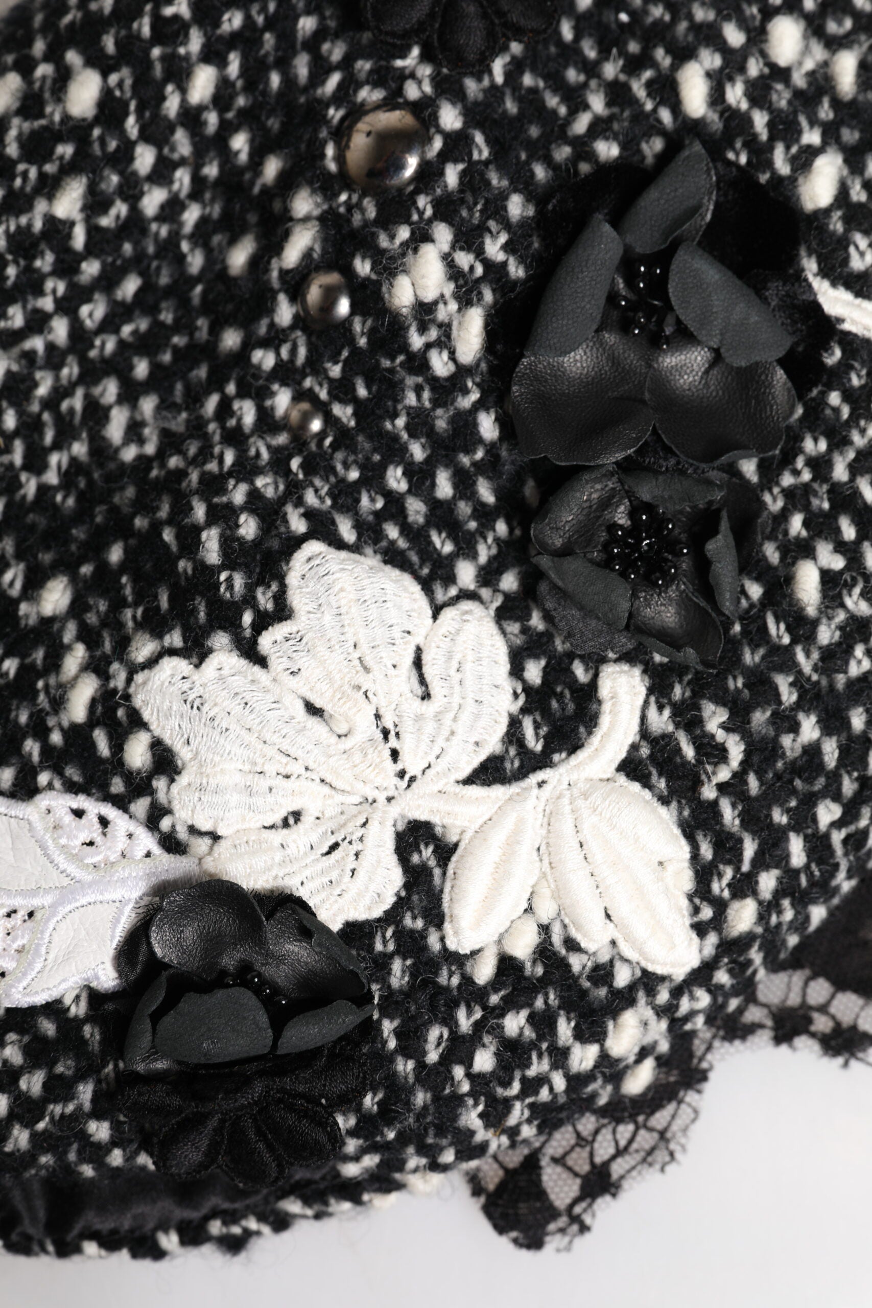 Pălărie Cloche Dolce & Gabbana din lână neagră cu imprimeu floral alb