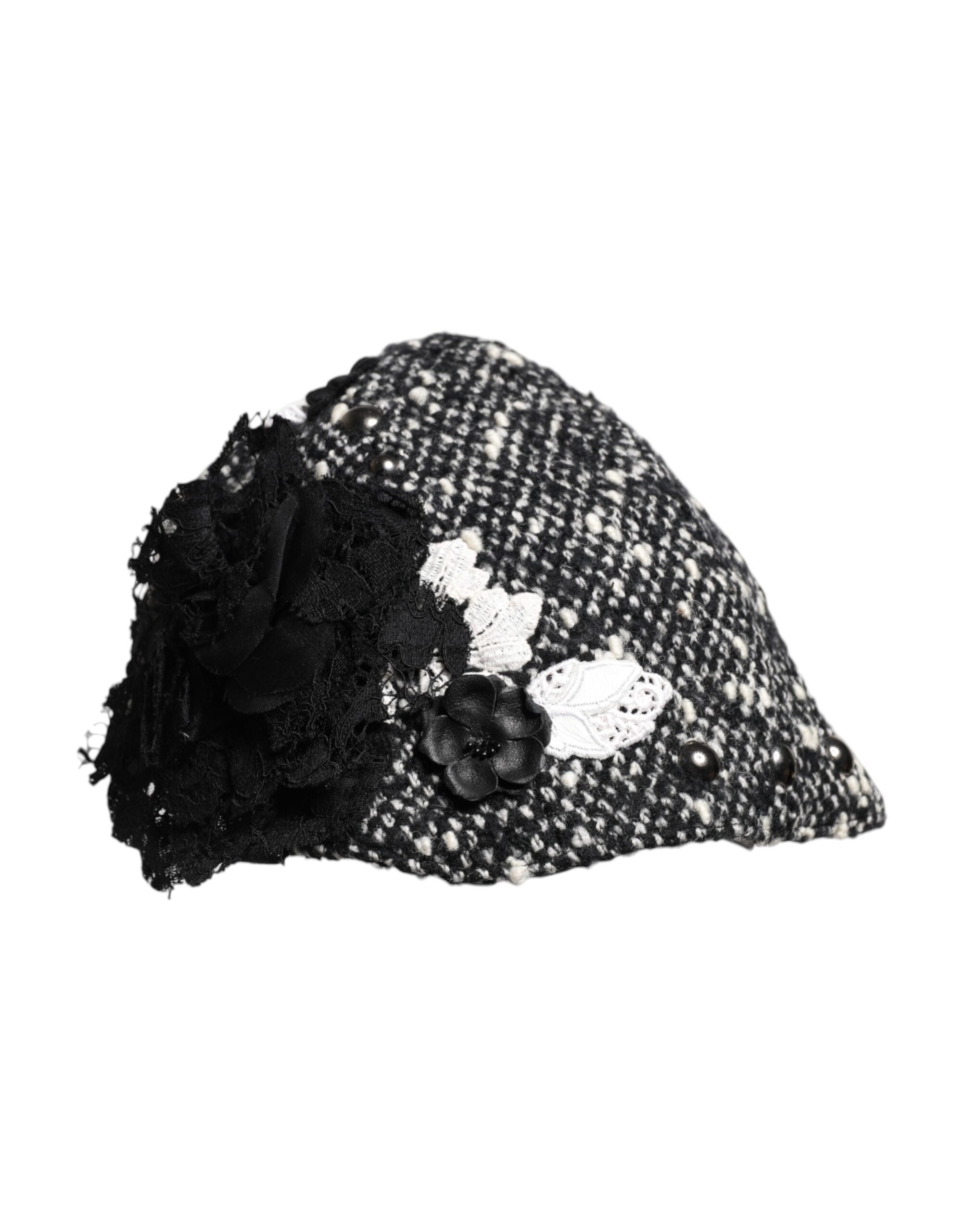 Pălărie Cloche Dolce & Gabbana din lână neagră cu imprimeu floral alb