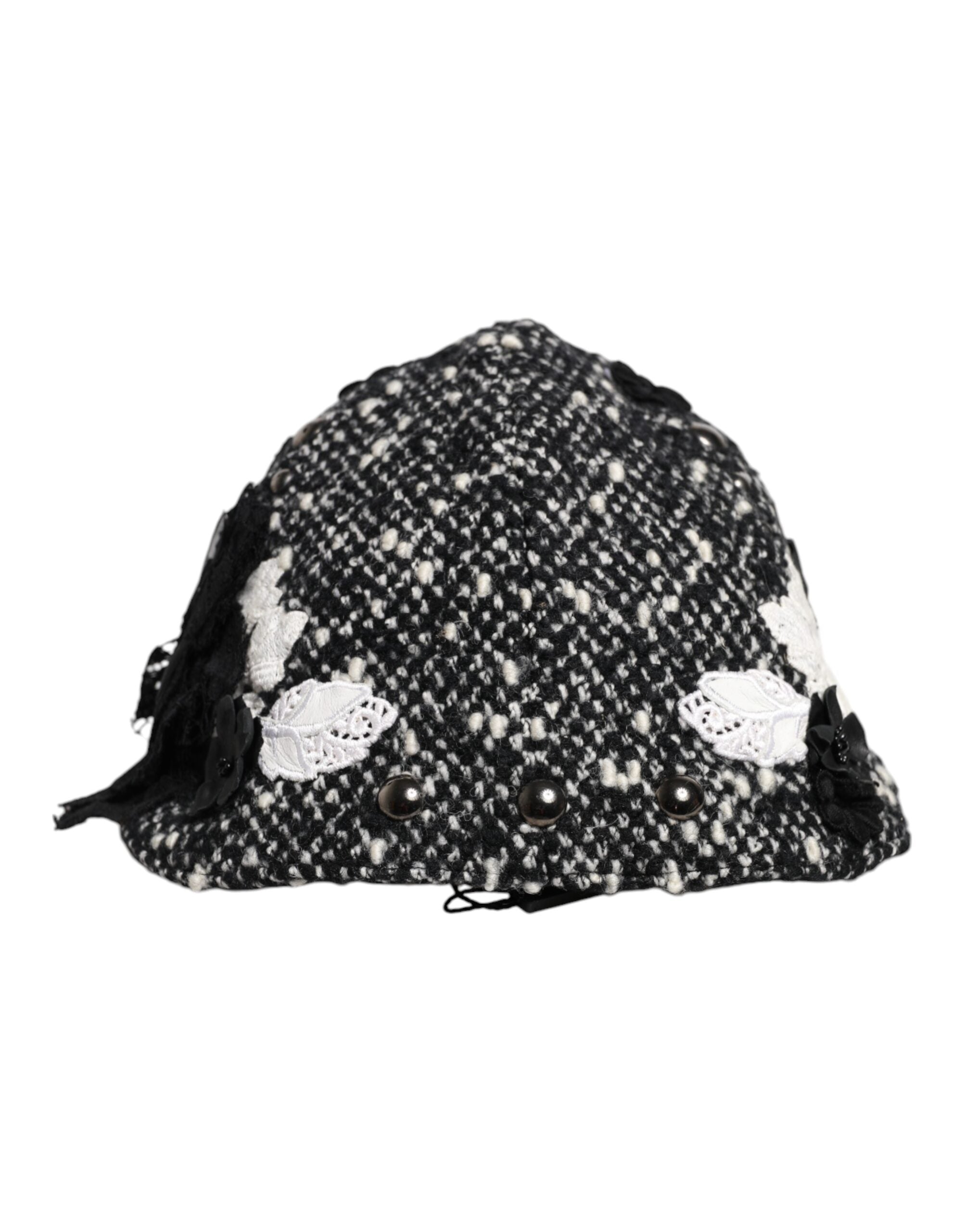 Pălărie Cloche Dolce & Gabbana din lână neagră cu imprimeu floral alb
