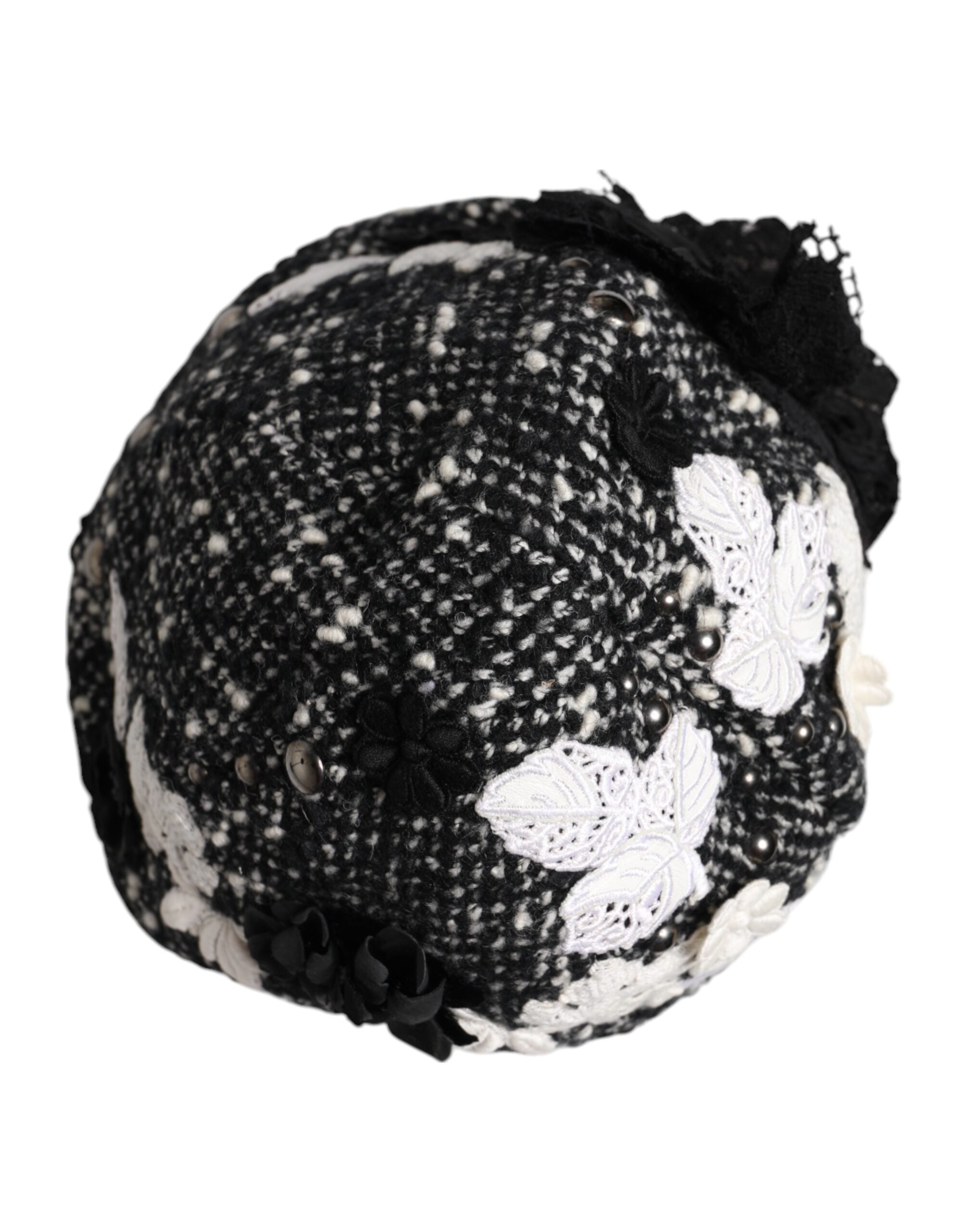 Pălărie Cloche Dolce & Gabbana din lână neagră cu imprimeu floral alb