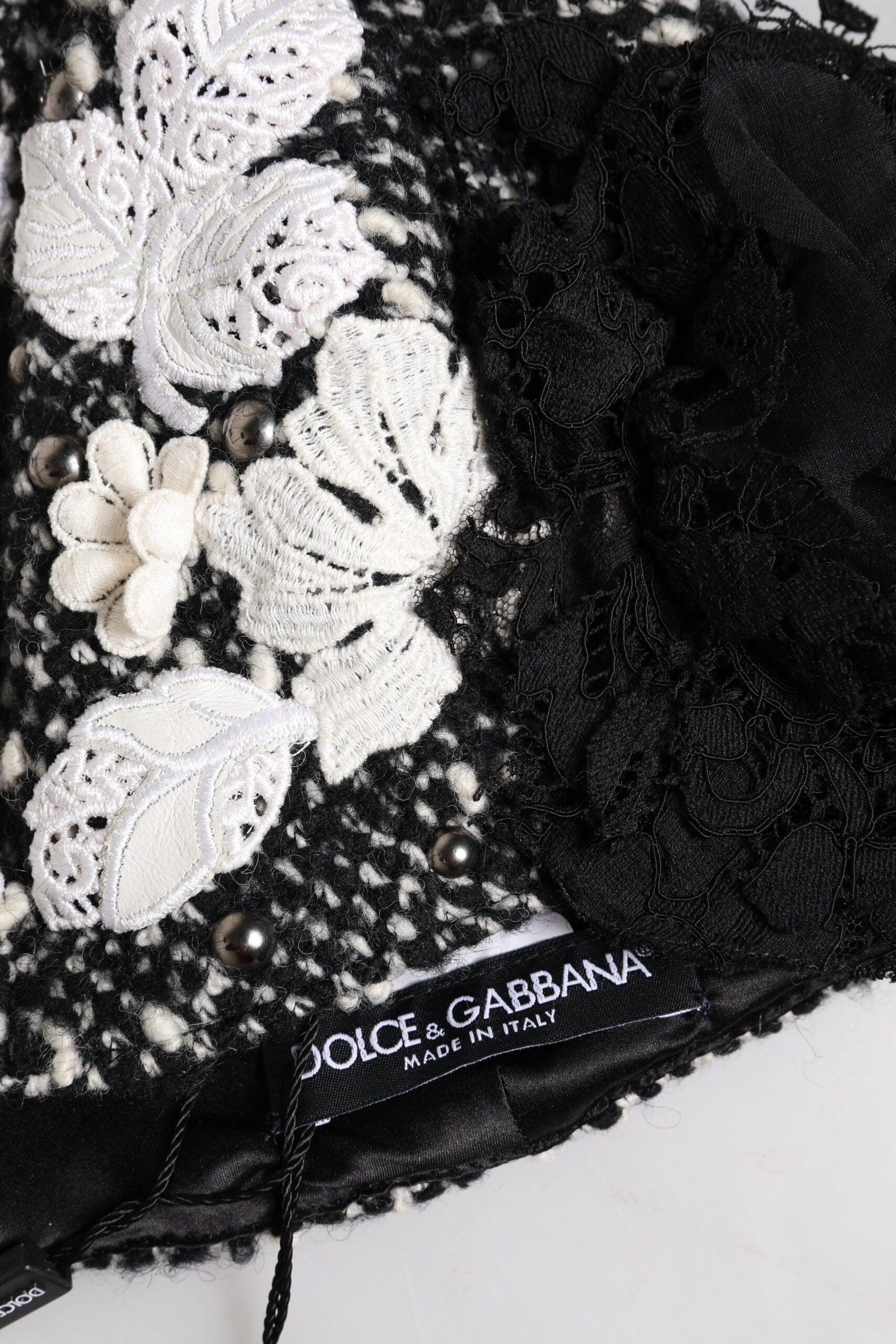 Pălărie Cloche Dolce & Gabbana din lână neagră cu imprimeu floral alb
