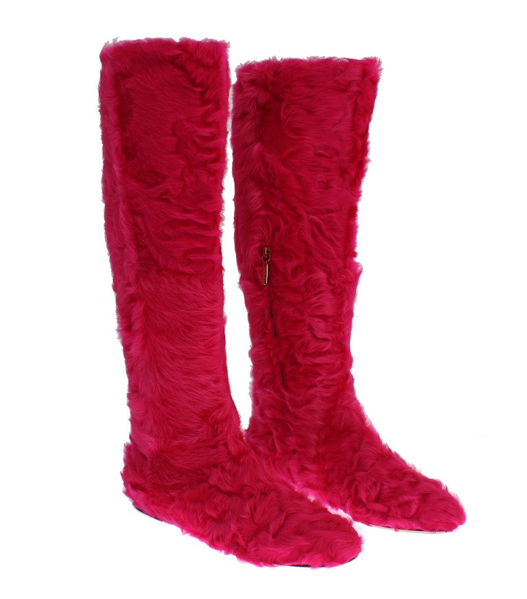 Dolce & Gabbana Elegante rosa Lammfellstiefel