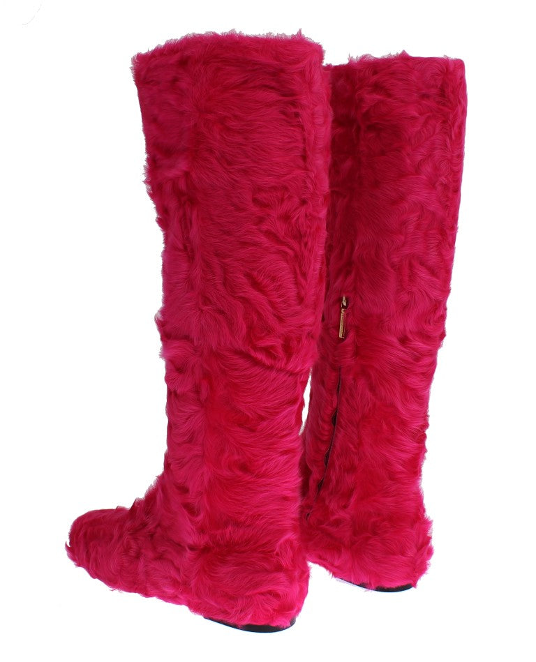 Dolce & Gabbana Elegante rosa Lammfellstiefel
