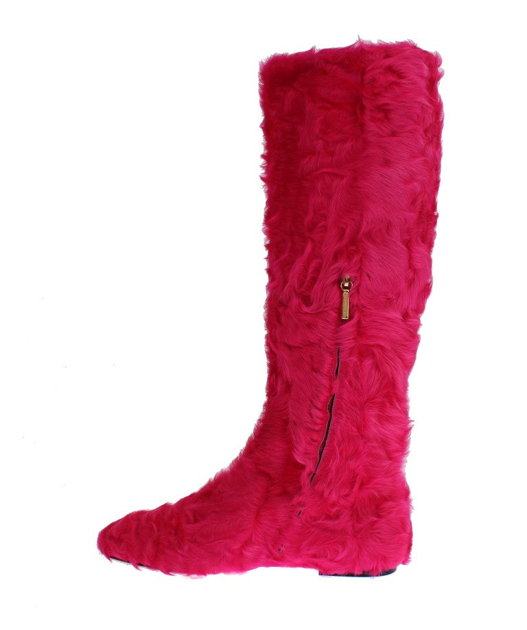 Dolce & Gabbana Elegante rosa Lammfellstiefel
