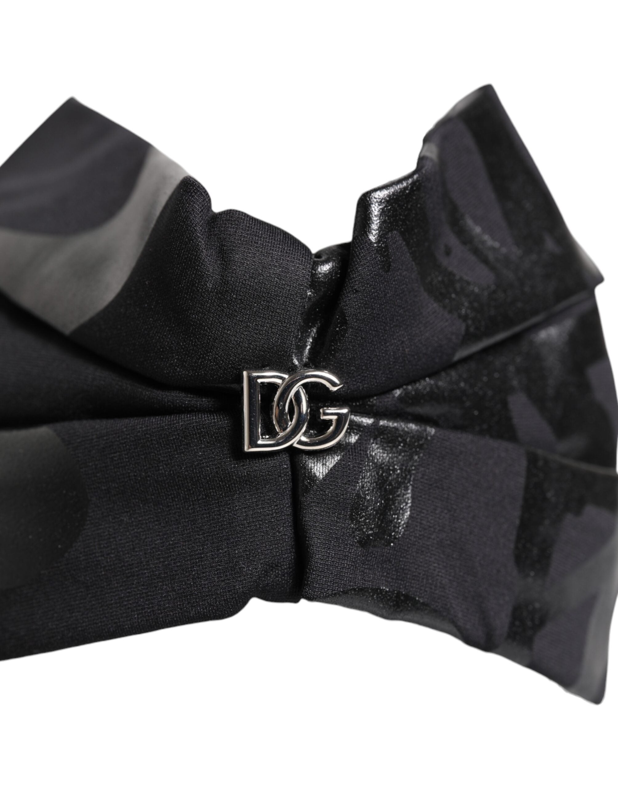 Pălărie Dolce & Gabbana neagră din nailon elastic cu bandă pentru cap cu logo DG