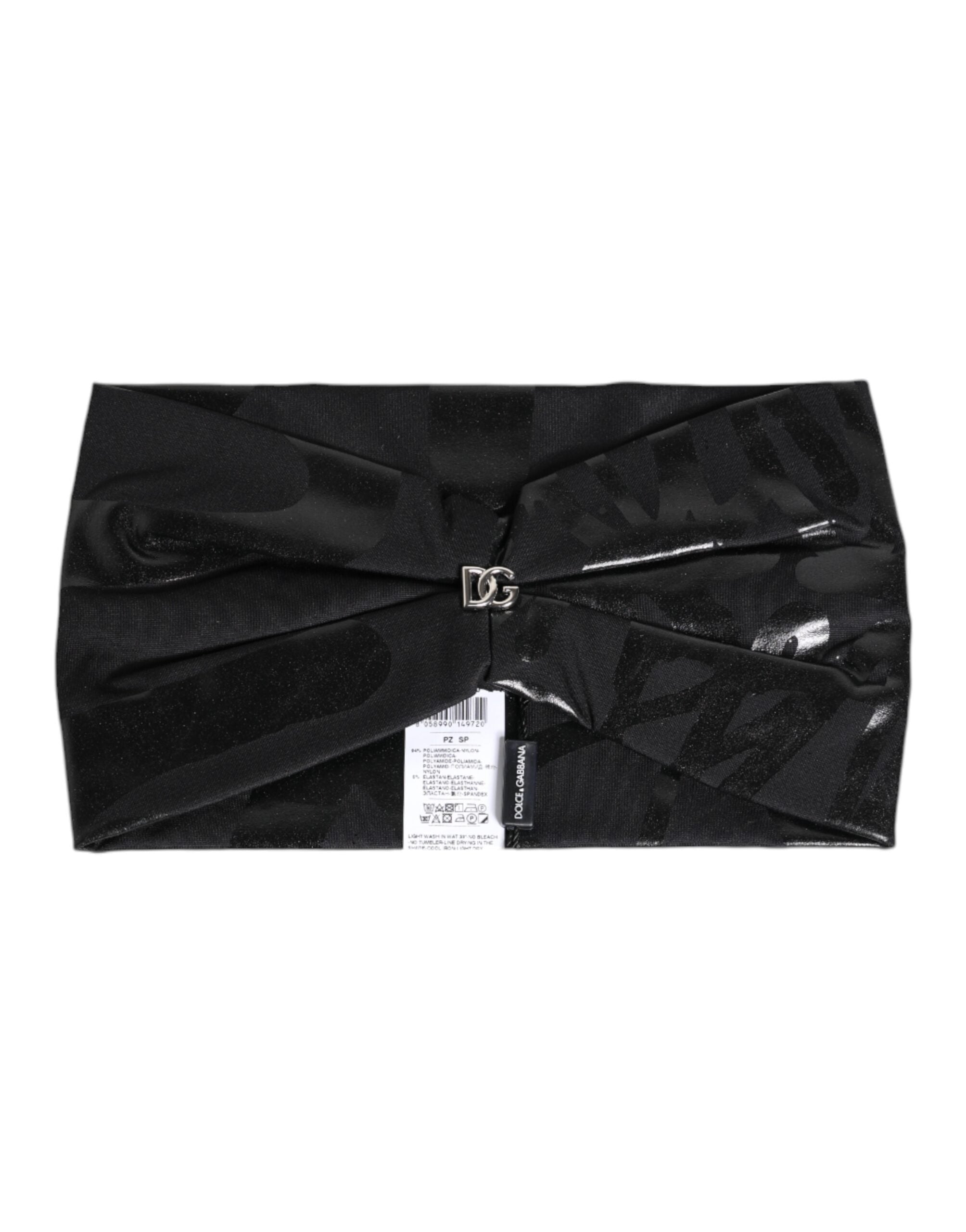 Pălărie Dolce & Gabbana neagră din nailon elastic cu bandă pentru cap cu logo DG