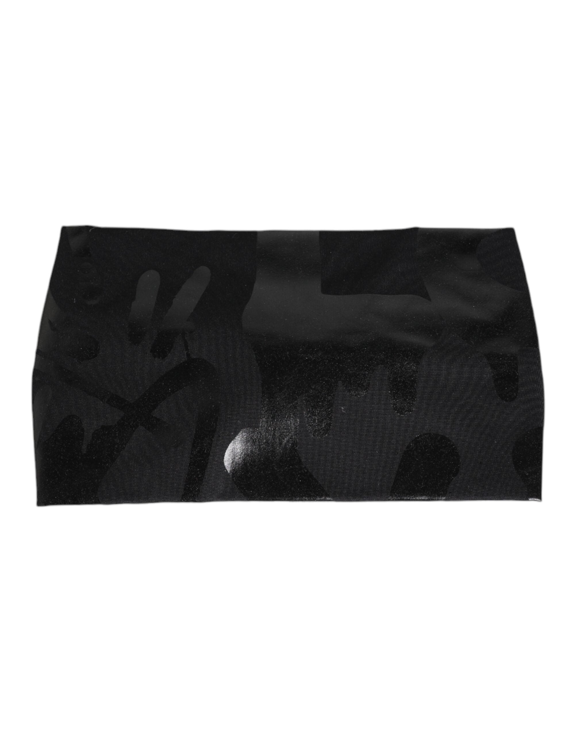 Pălărie Dolce & Gabbana neagră din nailon elastic cu bandă pentru cap cu logo DG