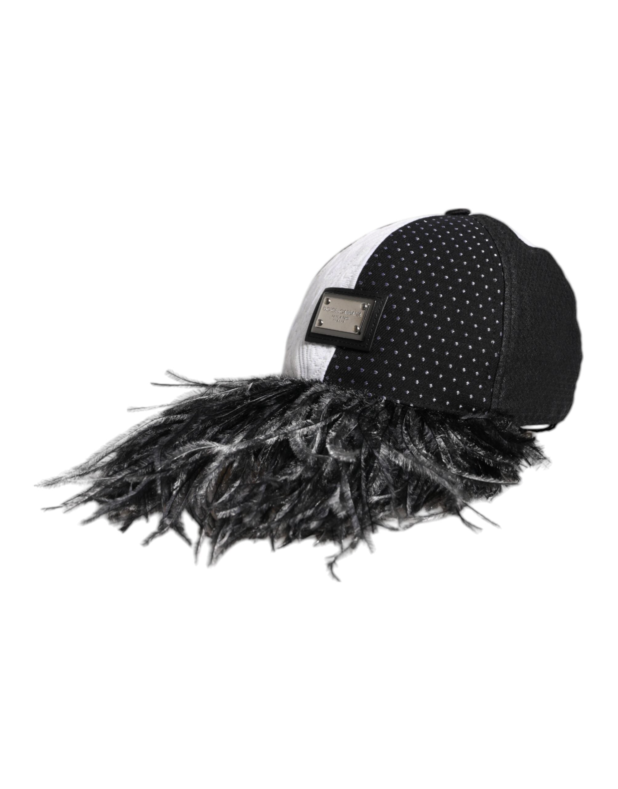 Șapcă de baseball Dolce & Gabbana albă și neagră cu buline și pene