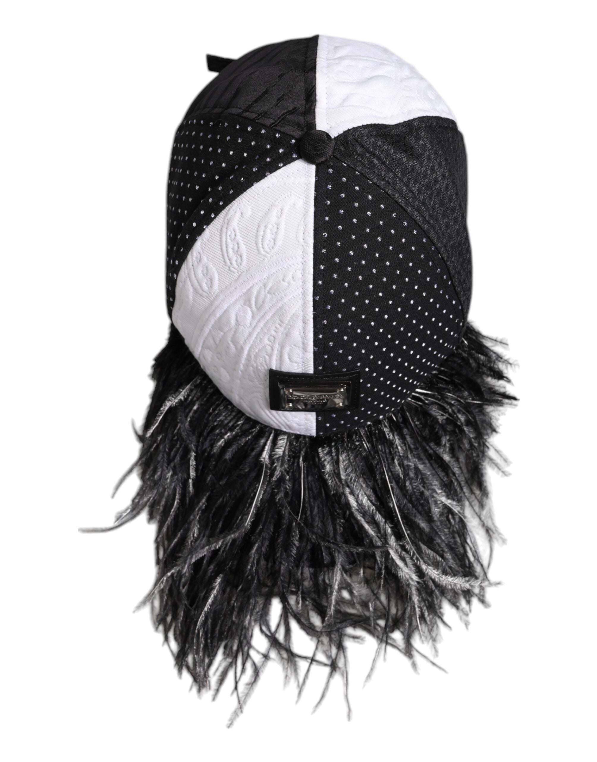 Șapcă de baseball Dolce & Gabbana albă și neagră cu buline și pene