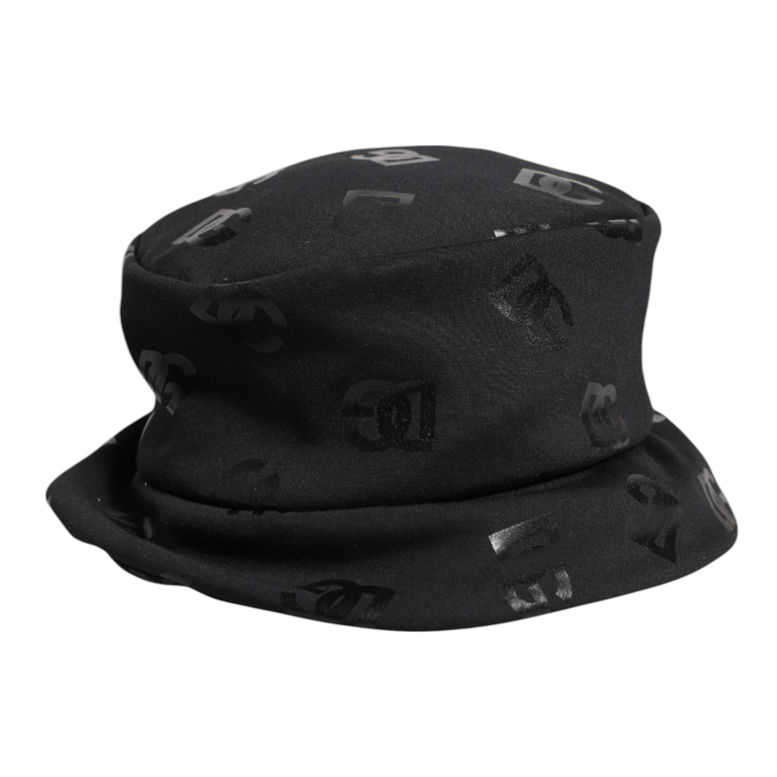 Pălărie Dolce & Gabbana neagră cu monogramă DG din poliester jacquard