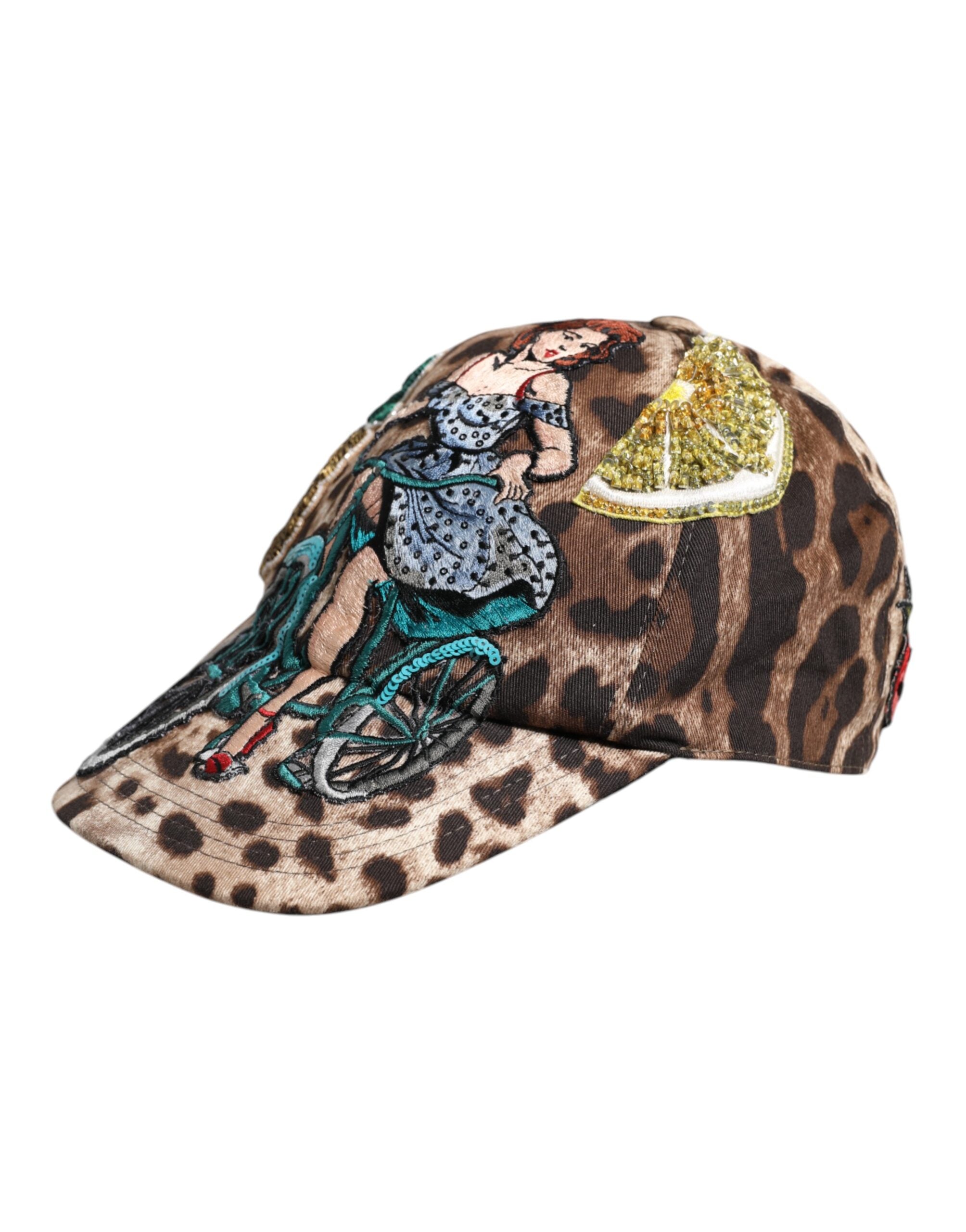 Șapcă de baseball Dolce & Gabbana Sicily maro cu paiete și leopard